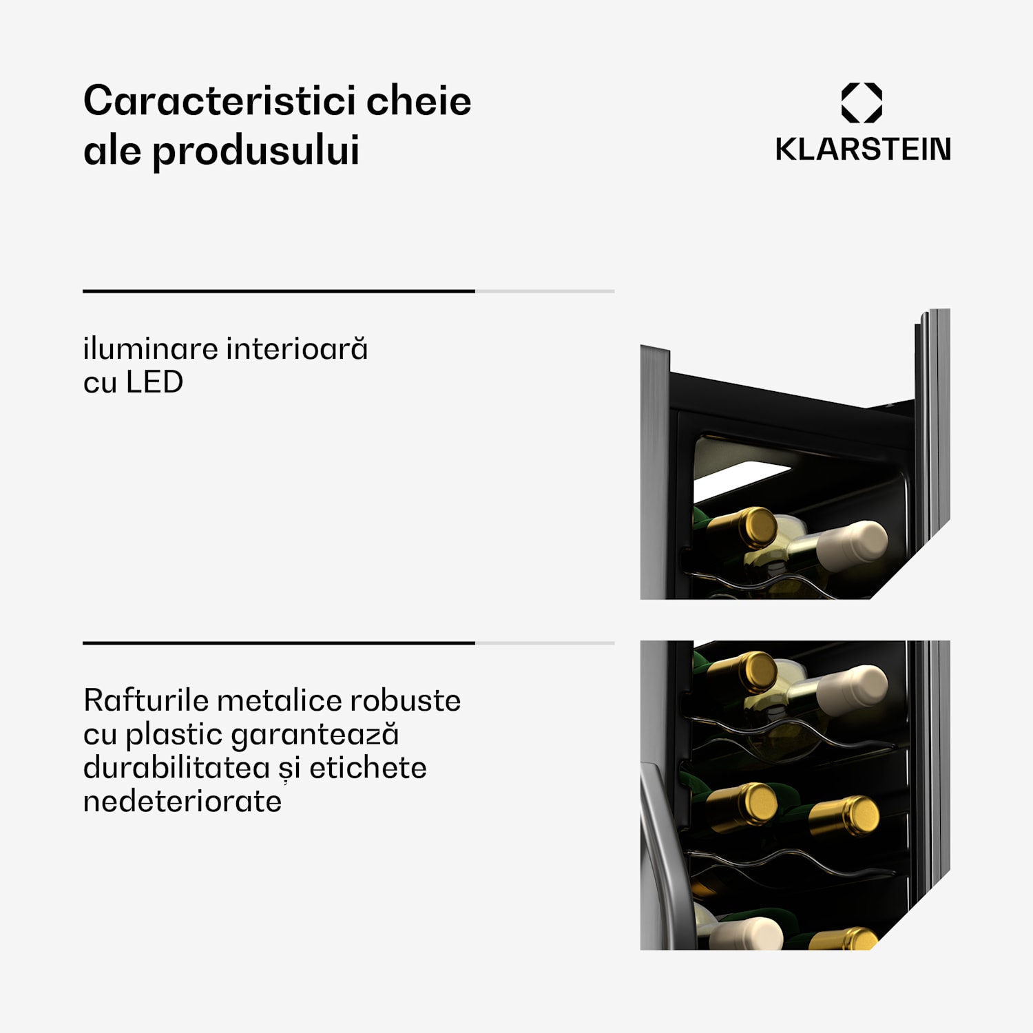 Vinamour frigider pentru vinuri, 2 zone de răcire, 7 rafturi, control tactil, protecție UV 24 de sticle | 2 | Negru