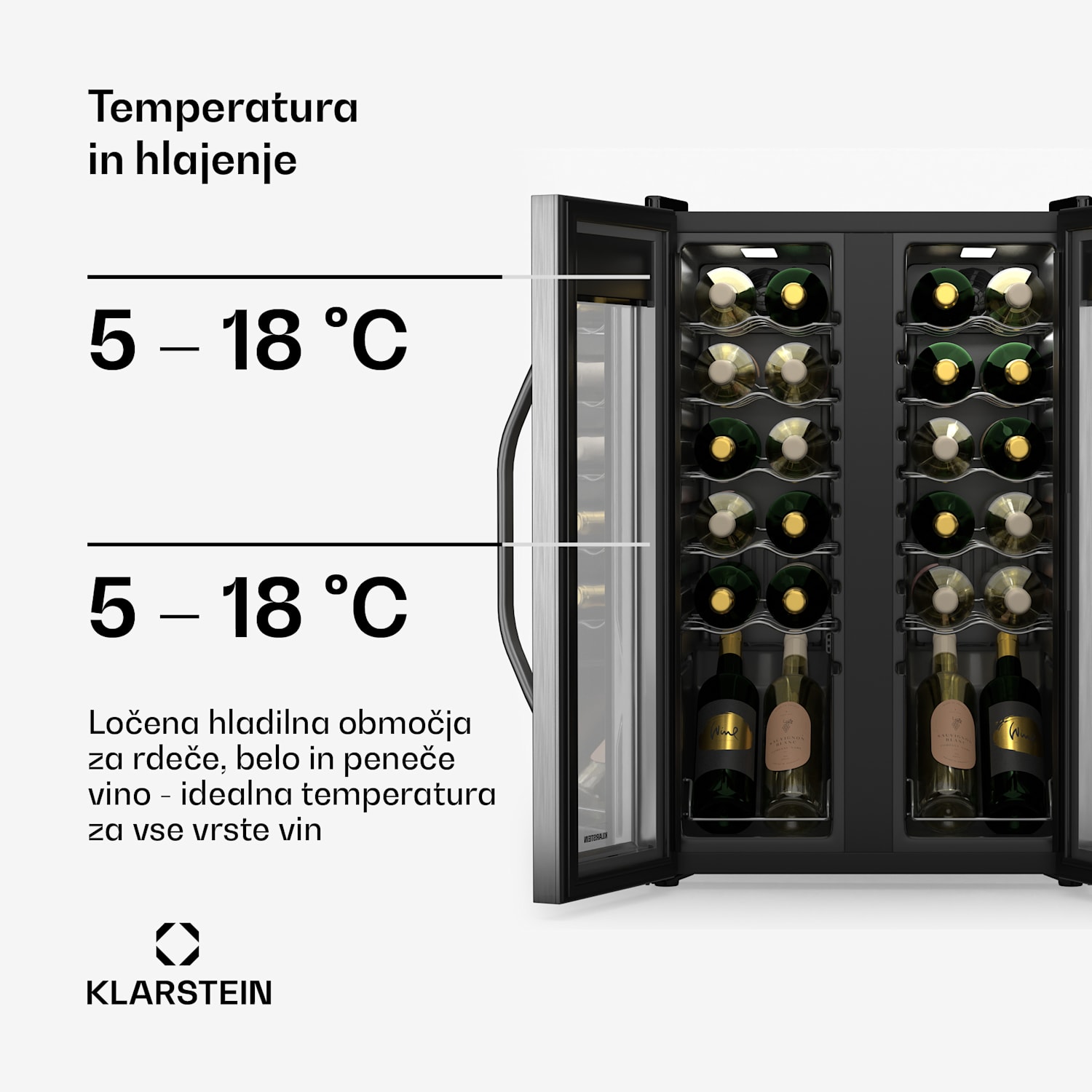 Vinamour hladilnik za vino, 2 hladilni coni, 7 polic, upravljanje na dotik, UV zaščita 24 steklenic | 2 | Črna