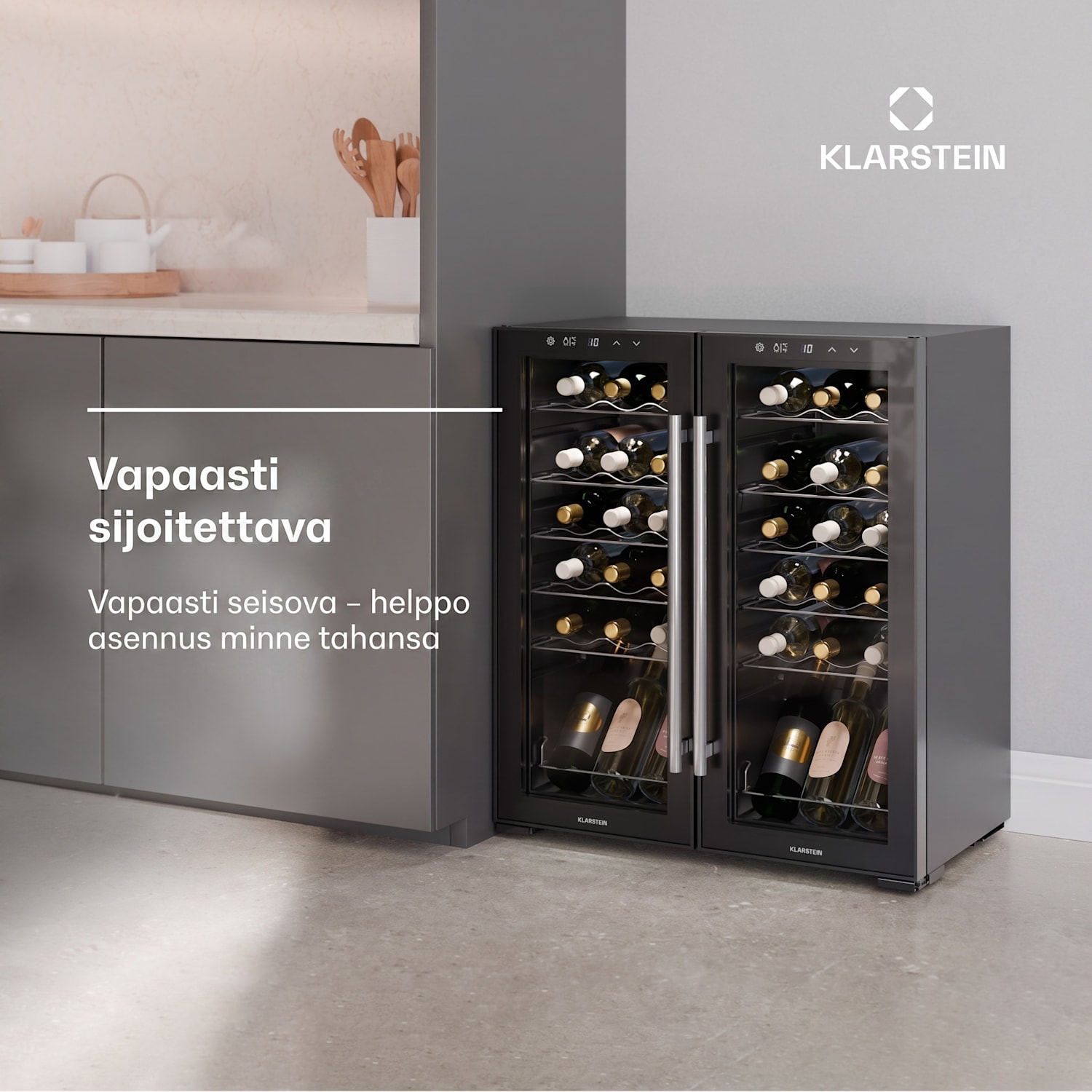 Shiraz-viinikaappi | 2 jäähdytysaluetta | LED-valaistus | kosketusohjaus | vapaasti seisova 36 pulloa | 2 jäähdytysalue | Musta