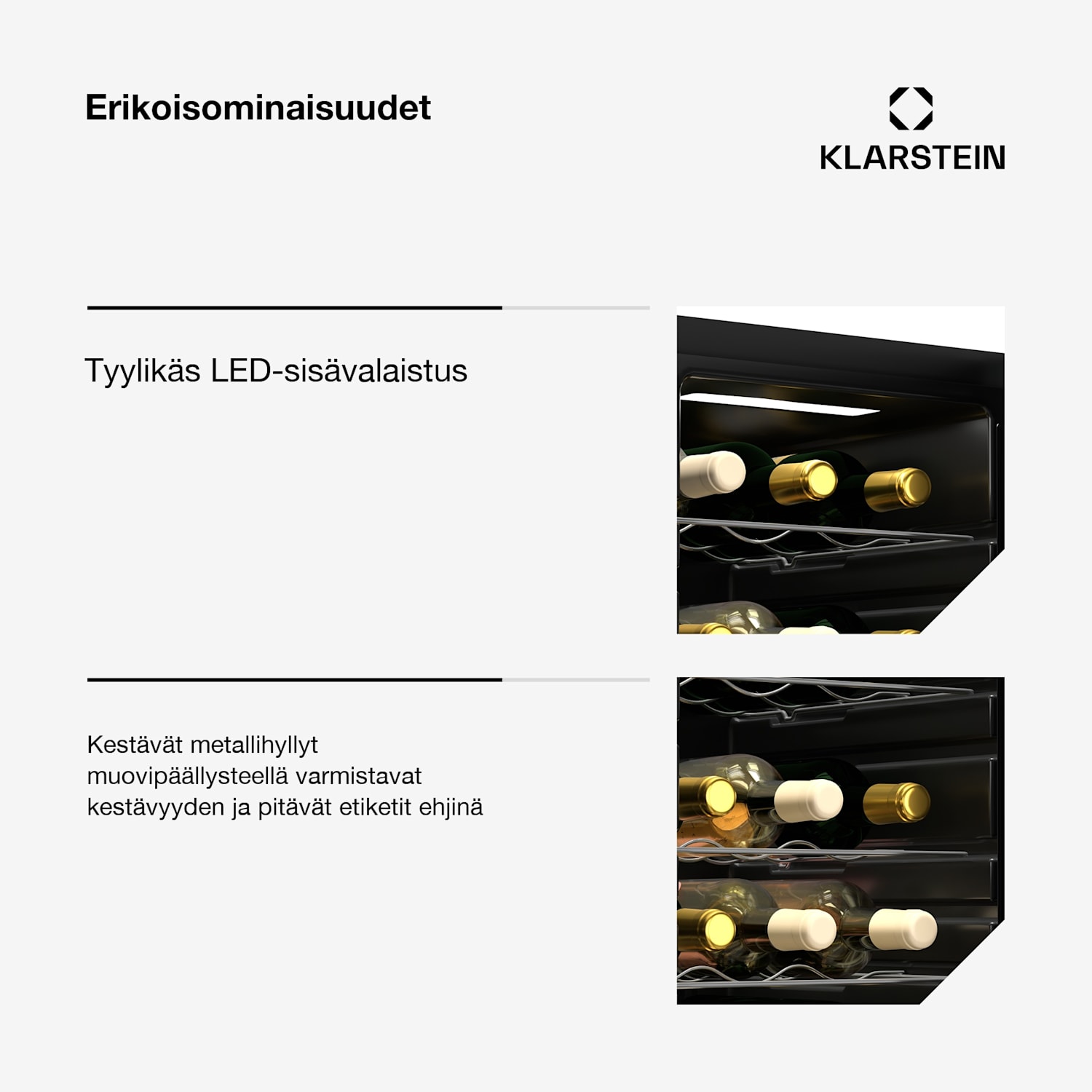 Shiraz-viinikaappi | 2 jäähdytysaluetta | LED-valaistus | kosketusohjaus | vapaasti seisova 36 pulloa | 2 jäähdytysalue | Musta