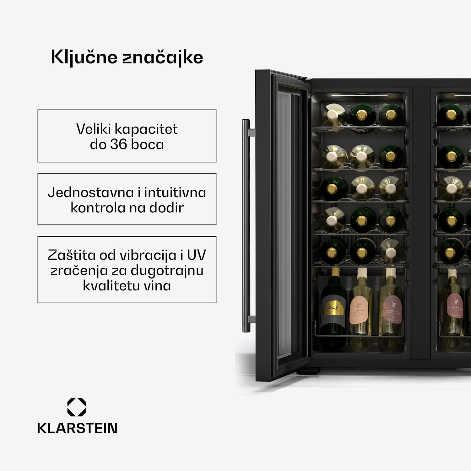 Shiraz hladnjak za vino, 2 rashladne zone, LED osvjeljenje, upravljanje dodirom, samostojeći 36 boca | 2 | Crna