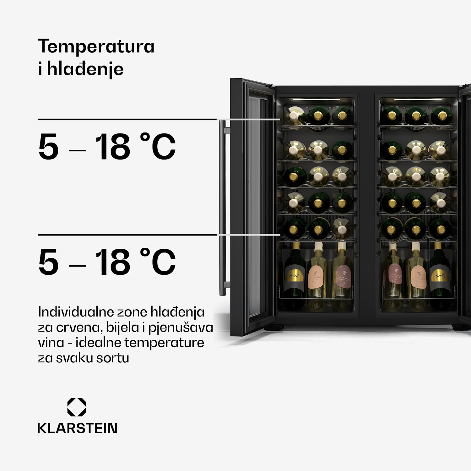 Shiraz hladnjak za vino, 2 rashladne zone, LED osvjeljenje, upravljanje dodirom, samostojeći 36 boca | 2 | Crna