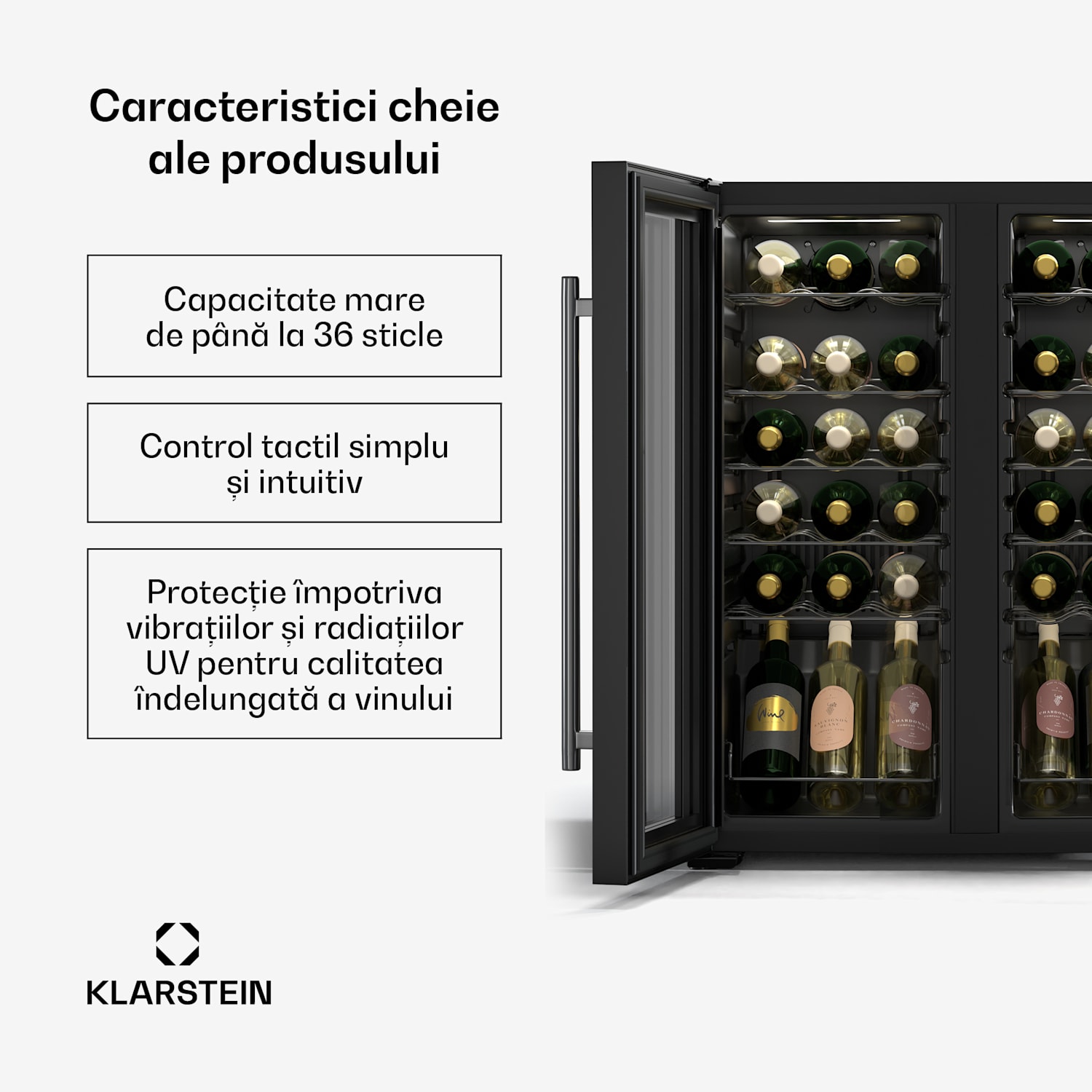 Frigider pentru vinuri Shiraz, 2 zone de răcire, iluminare cu LED, control tactil, de sine stătător 36 de sticle | 2 | Negru
