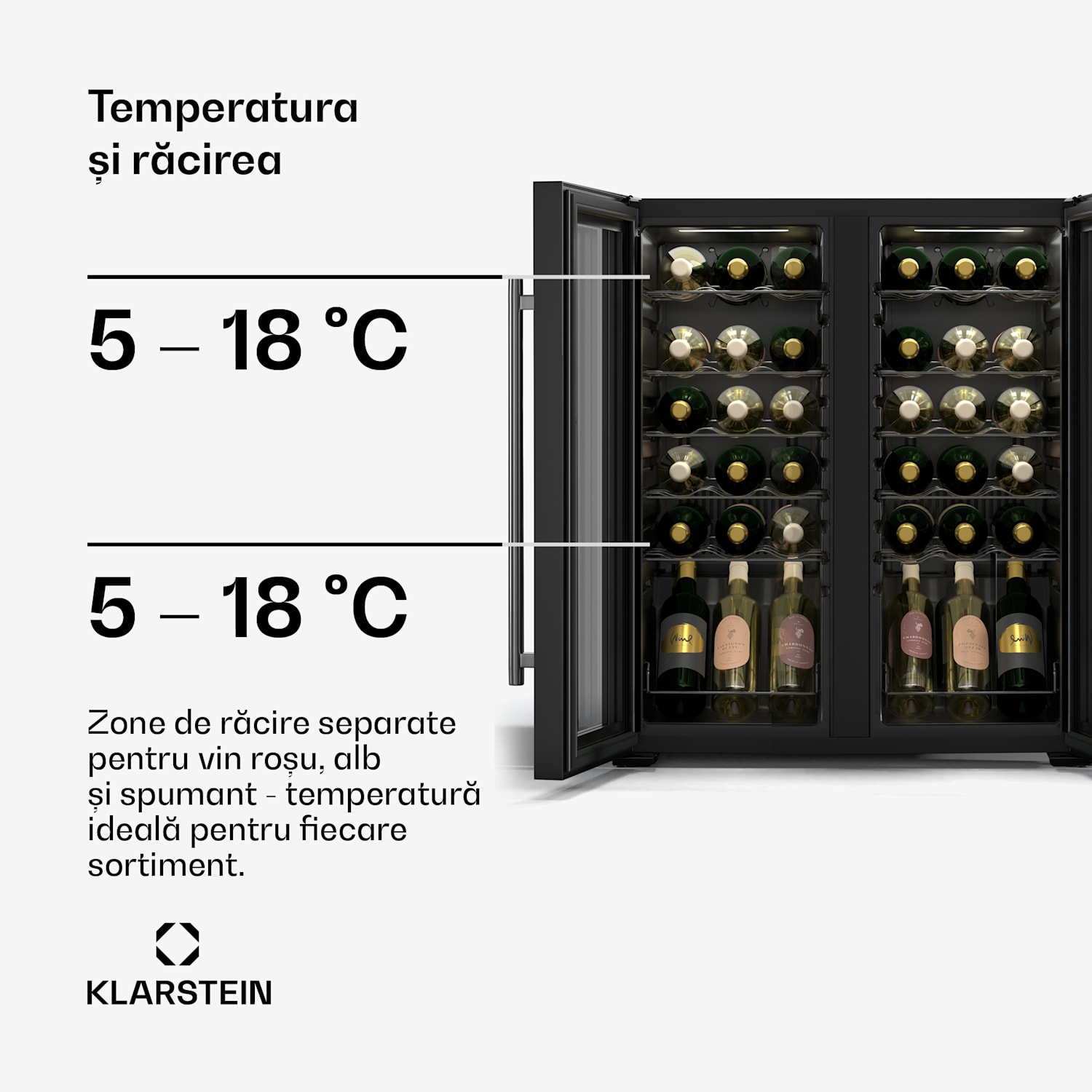 Frigider pentru vinuri Shiraz, 2 zone de răcire, iluminare cu LED, control tactil, de sine stătător 36 de sticle | 2 | Negru
