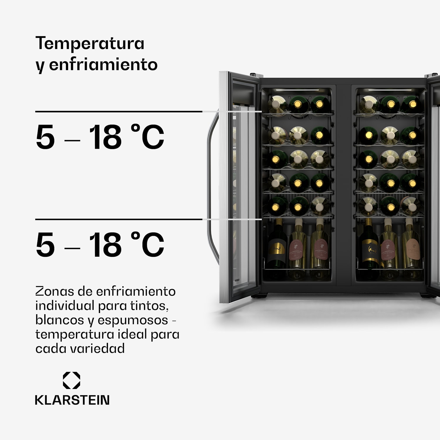 Vinamour refrigerador de vino | 2 zonas de enfriamiento | 7 estantes | operación táctil | protección UV 