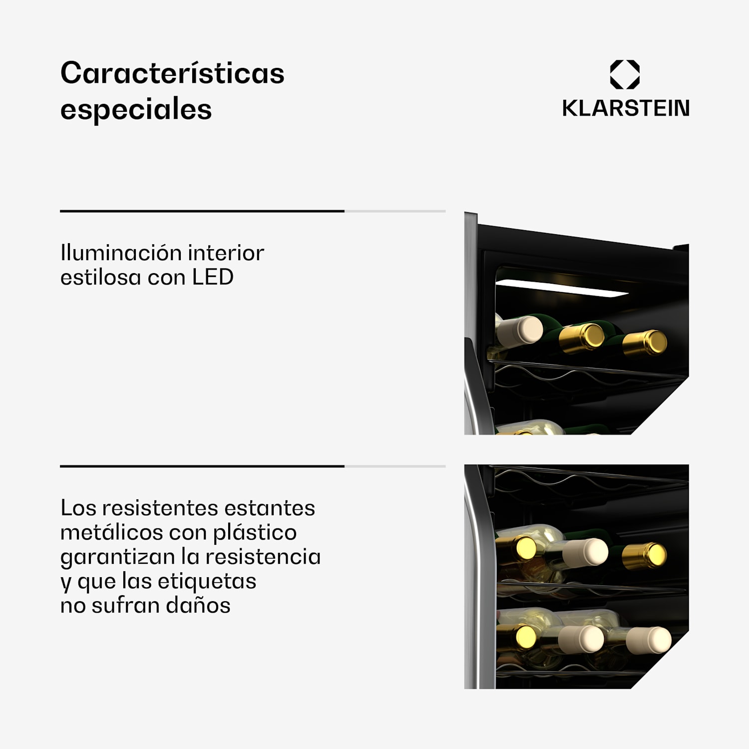 Vinamour refrigerador de vino | 2 zonas de enfriamiento | 7 estantes | operación táctil | protección UV 
