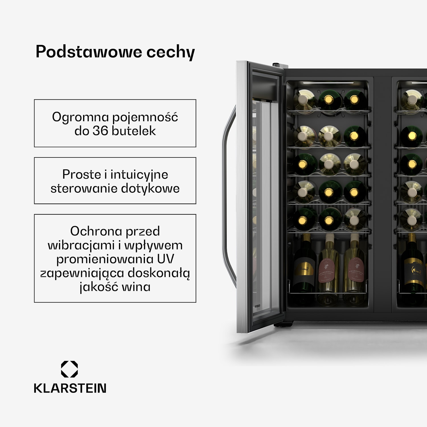 Vinamour lodówka na wino, 2 strefy chłodzenia, 7 półek, dotykowa obsługa, ochrona UV 