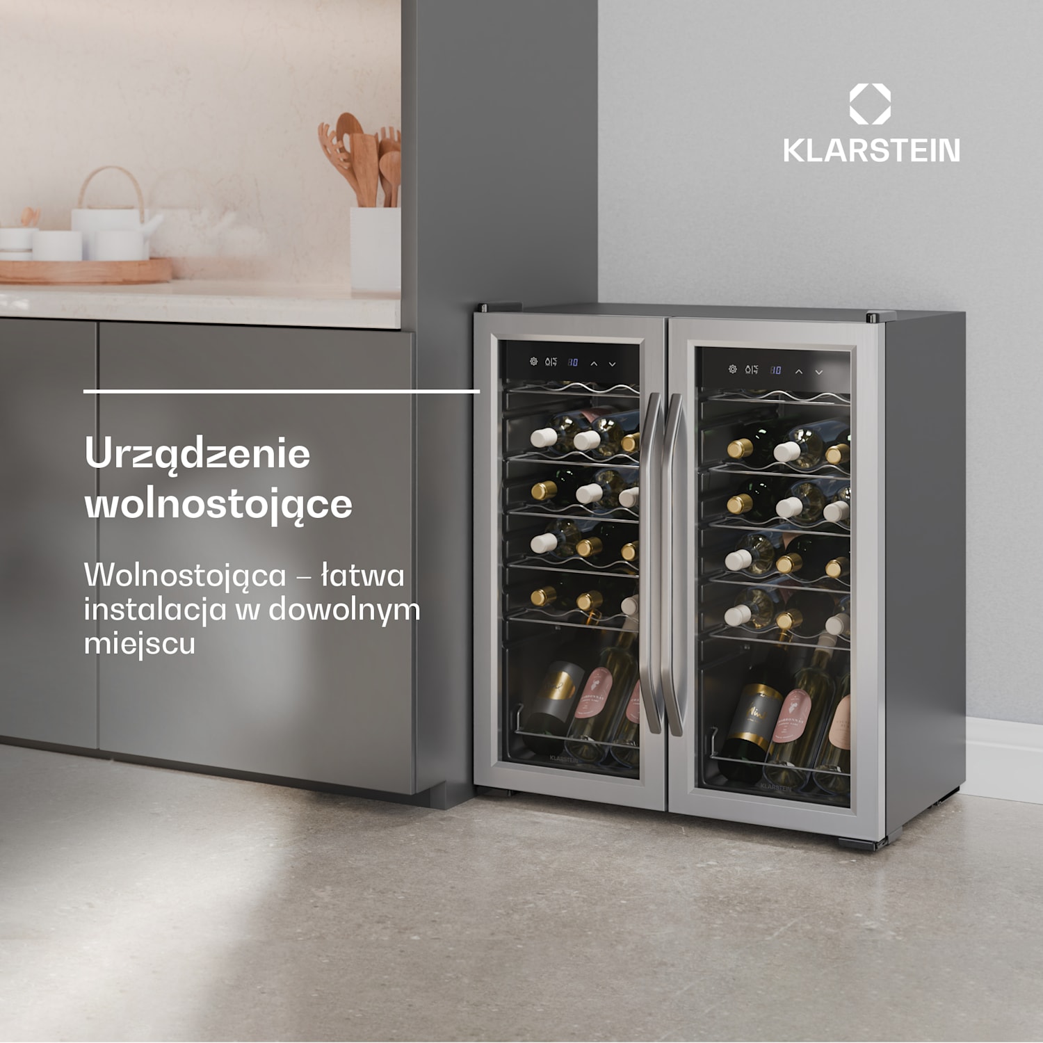 Vinamour lodówka na wino, 2 strefy chłodzenia, 7 półek, dotykowa obsługa, ochrona UV 