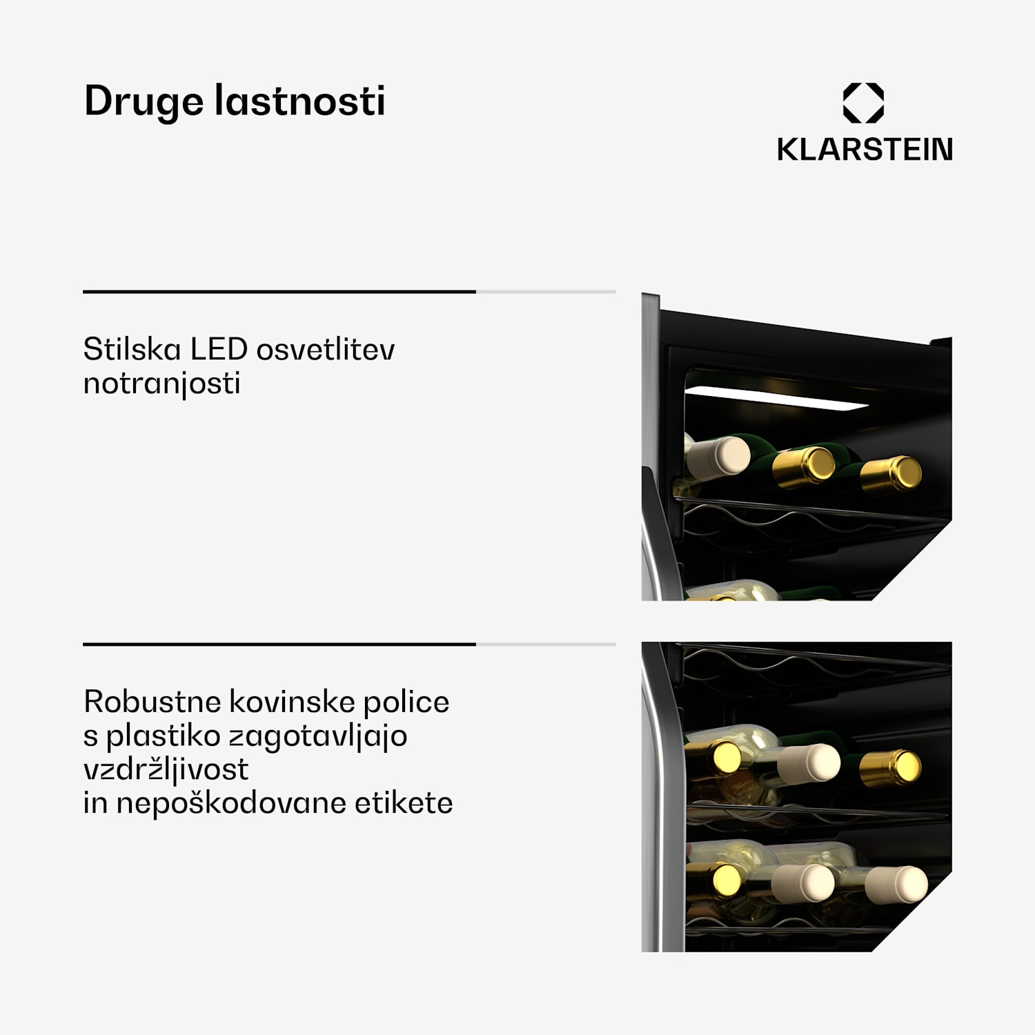 Vinamour hladilnik za vino, 2 hladilni coni, 7 polic, upravljanje na dotik, UV zaščita 36 steklenic | 2 | Črna
