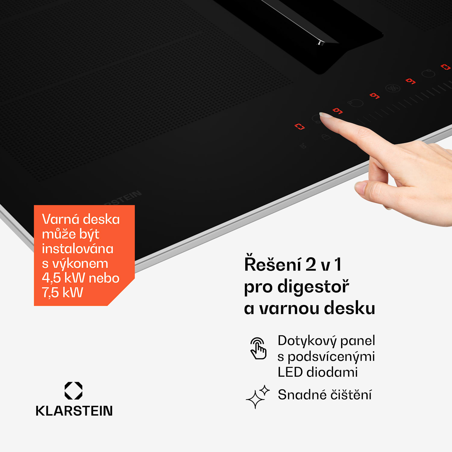 Chef-Fusion Prime Down Air System, 2 v 1, indukční varná deska + digestoř, výkonný 60 cm | Černá