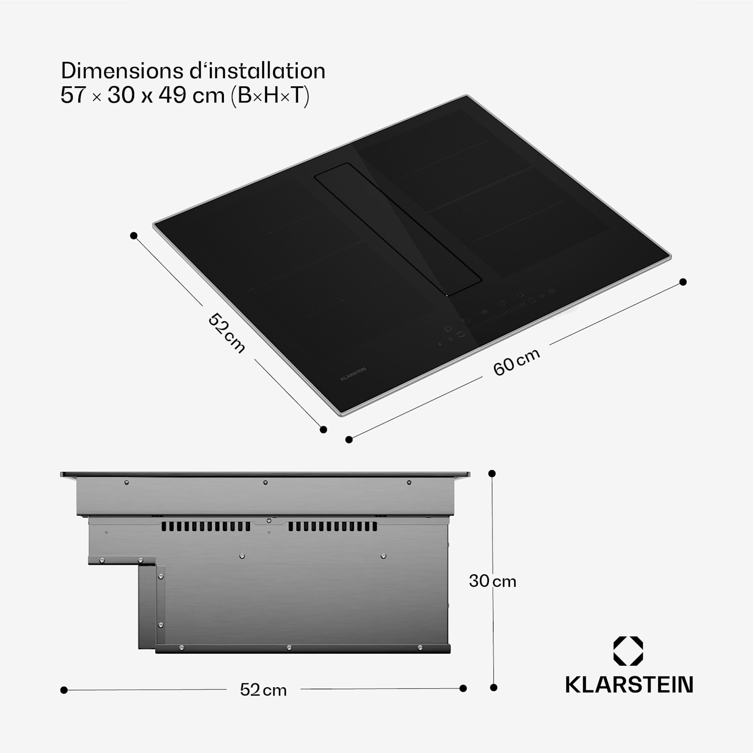 Chef-Fusion Prime Down Air System | 2-in-1 | inductiekookplaat + afzuigkap | krachtig 60 cm | Zwart