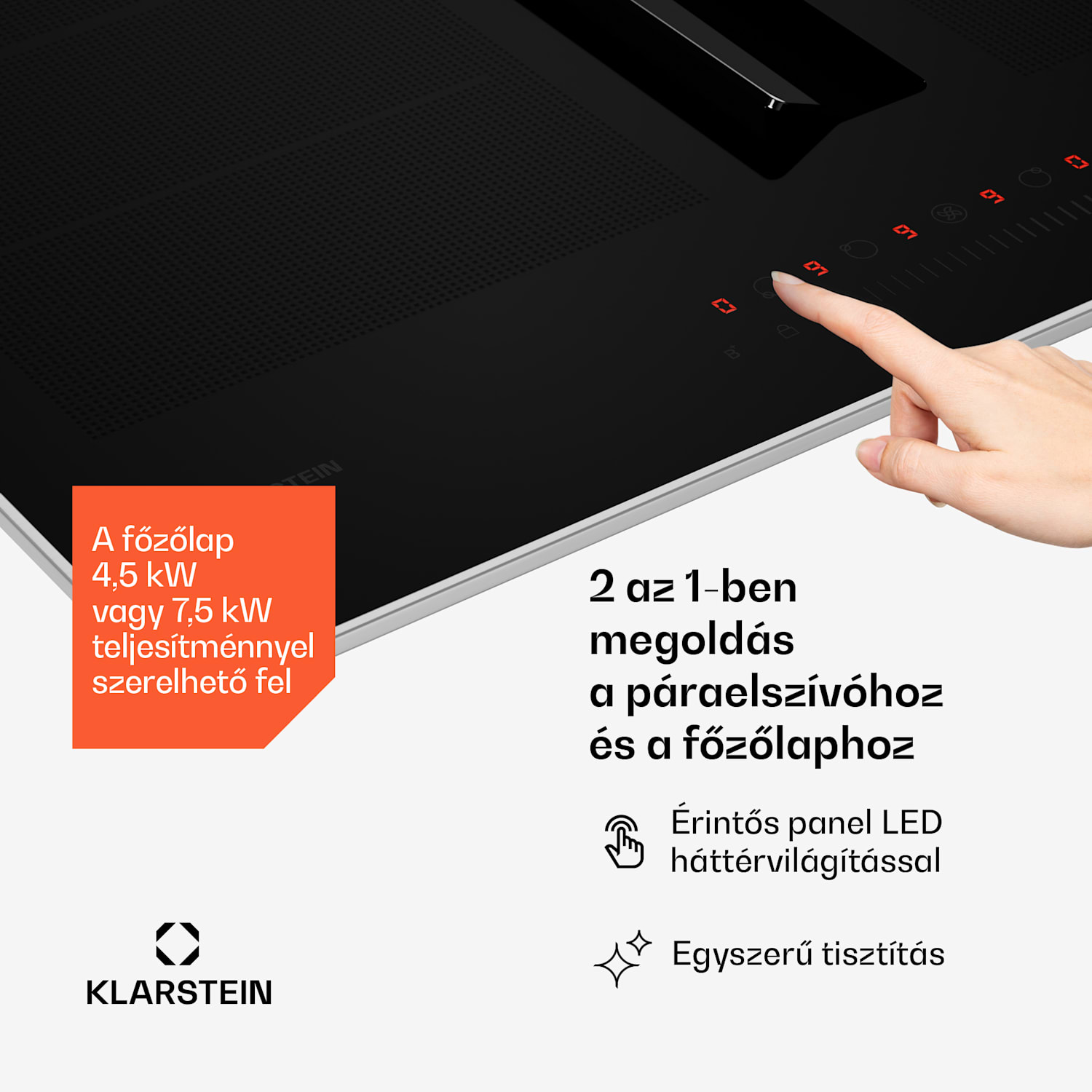 Chef-Fusion Prime Down Air System, 2 az 1-ben, indukciós főzőlap + páraelszívó, nagy teljesítményű 60 cm | Fekete