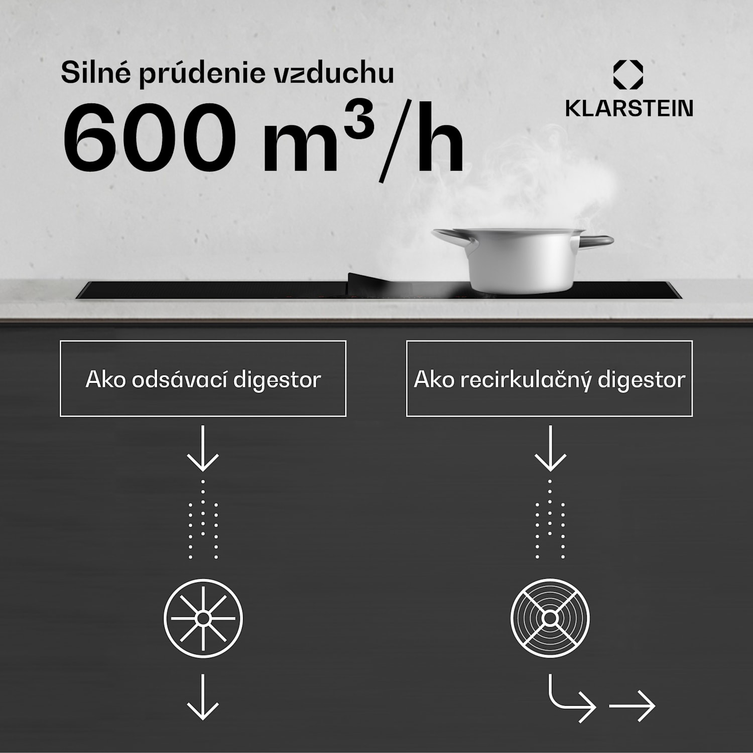 Chef-Fusion Prime Down Air System, 2 v 1, indukčná varná doska + digestor, výkonný 60 cm | Čierna