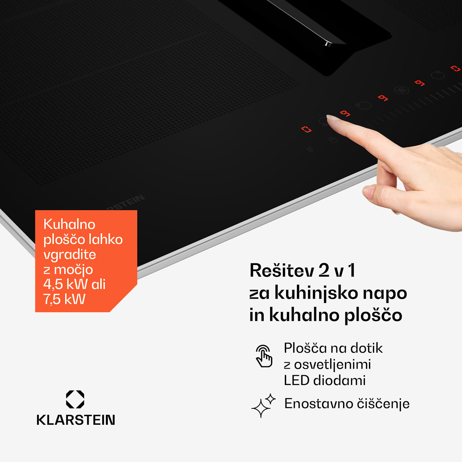 Chef-Fusion Prime Down Air System, 2 v 1, indukcijska kuhalna plošča + kuhinjska napa, zmogljiva 60 cm | Črna