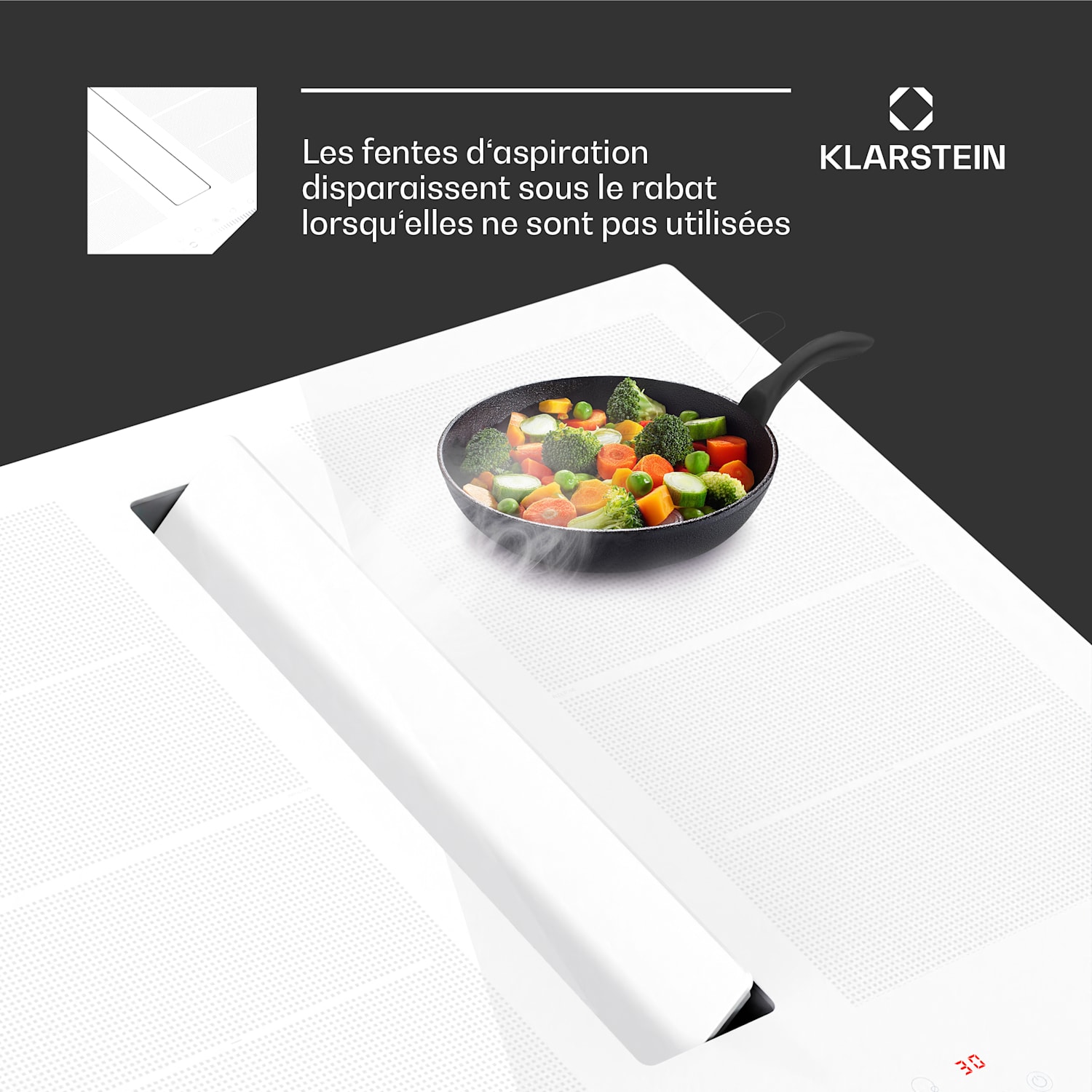 Chef-Fusion Down Air System | 2-en-1 | table à induction + hotte aspirante | puissant | 7200 W 60 cm | Blanc