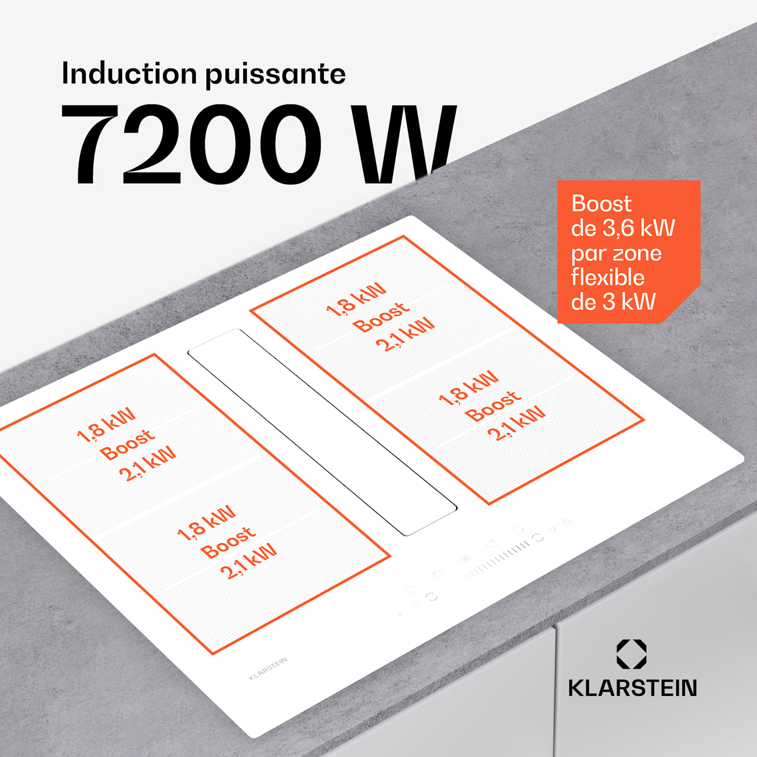 Chef-Fusion Down Air System | 2-en-1 | table à induction + hotte aspirante | puissant | 7200 W 60 cm | Blanc