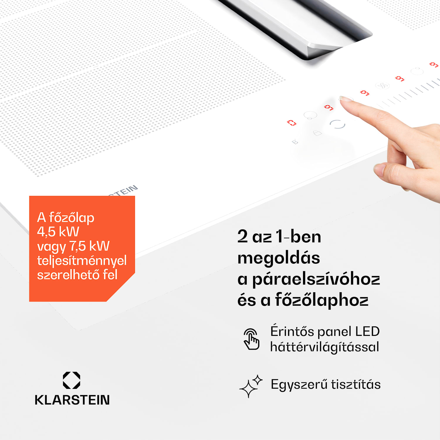 Chef-Fusion Down Air System, 2 az 1-ben, indukciós főzőlap + páraelszívó, nagy teljesítményű, 7200 W 60 cm | Fehér