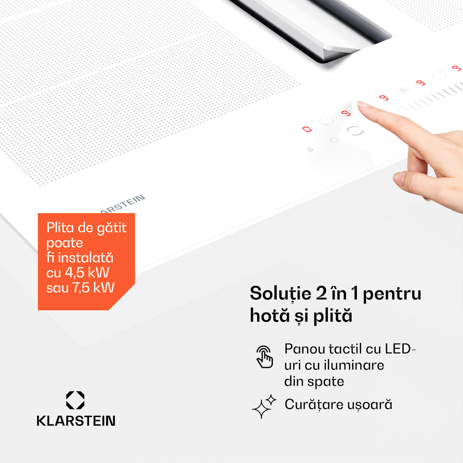 Chef-Fusion Prime Down Air System, 2 în 1, plită cu inducție + hotă, puternică 60 cm | Alb