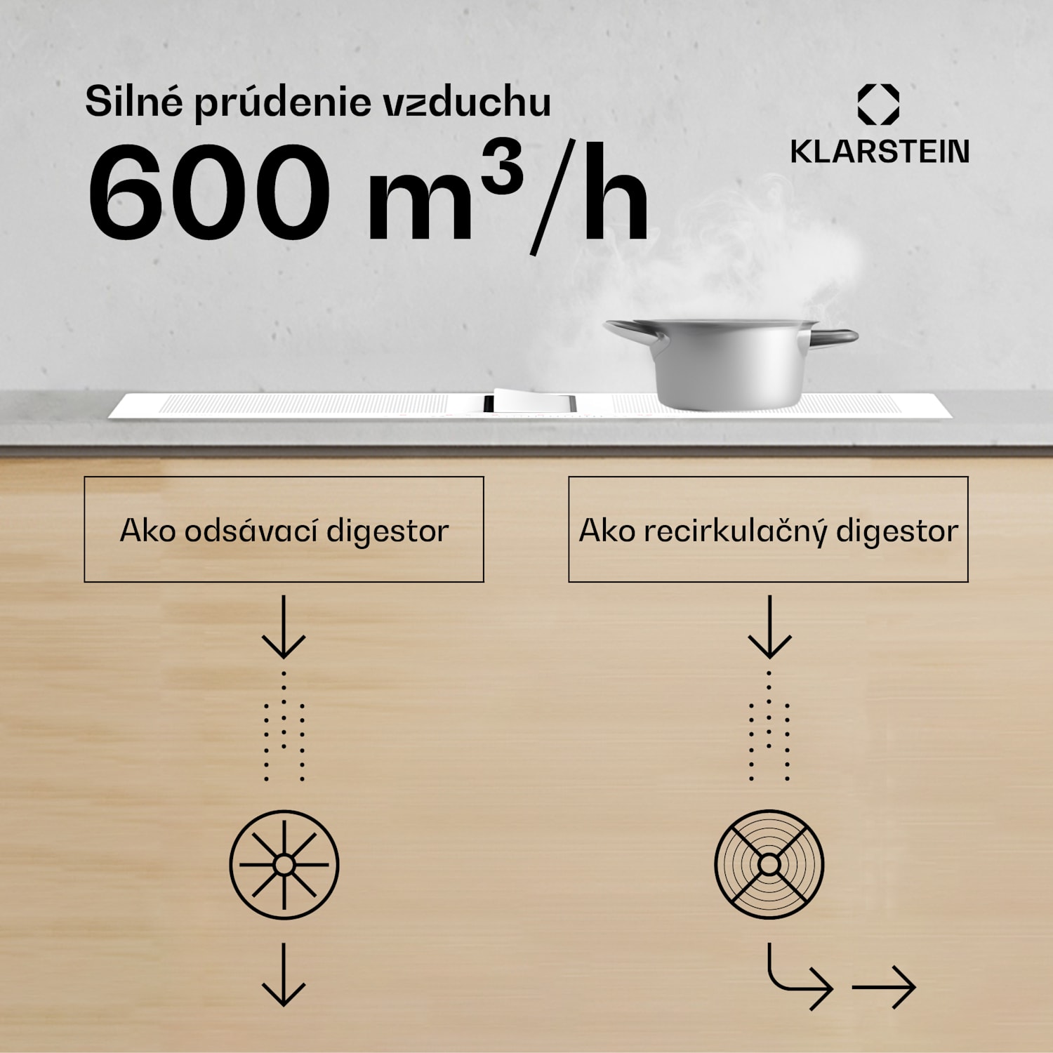 Chef-Fusion Down Air System, 2 v 1, indukčná varná doska + digestor, výkonný, 7200 W 60 cm | Biela