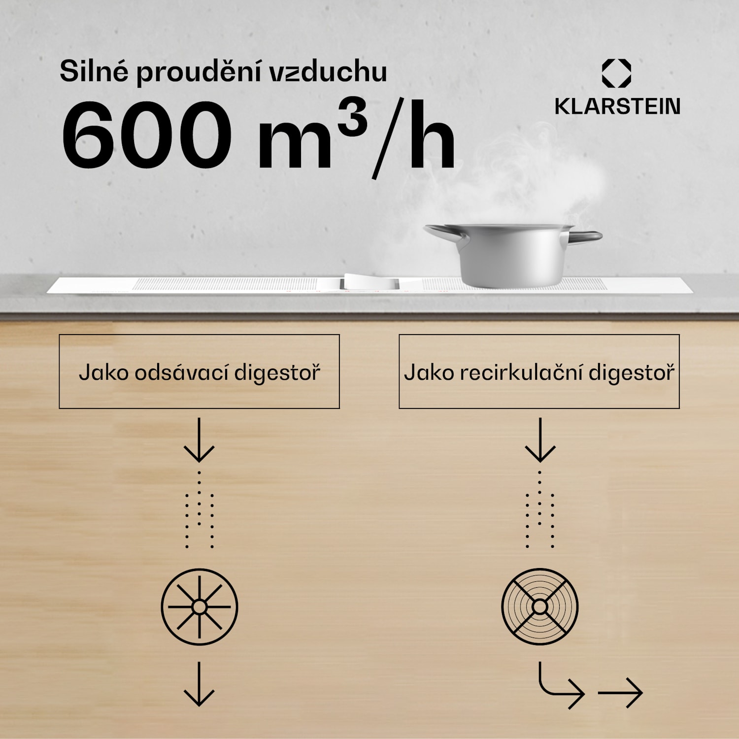 Chef-Fusion Down Air System, 2 v 1, indukční varná deska + digestoř, výkonná 72 cm | Bílá