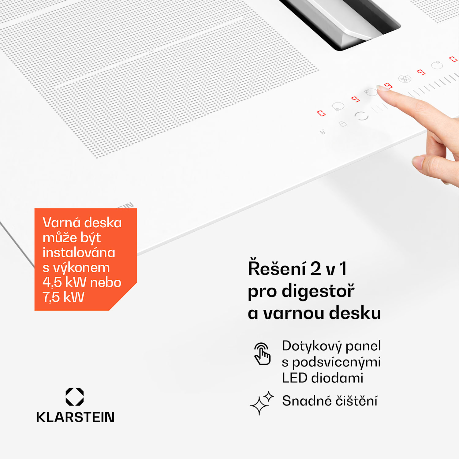 Chef-Fusion Down Air System, 2 v 1, indukční varná deska + digestoř, výkonná 72 cm | Bílá