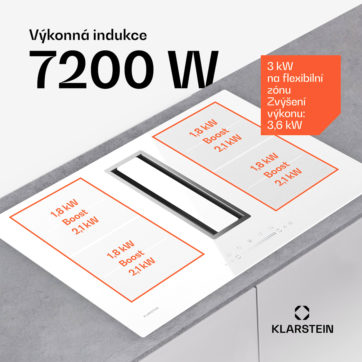 Chef-Fusion Down Air System, 2 v 1, indukční varná deska + digestoř, výkonná 77 cm | Bílá