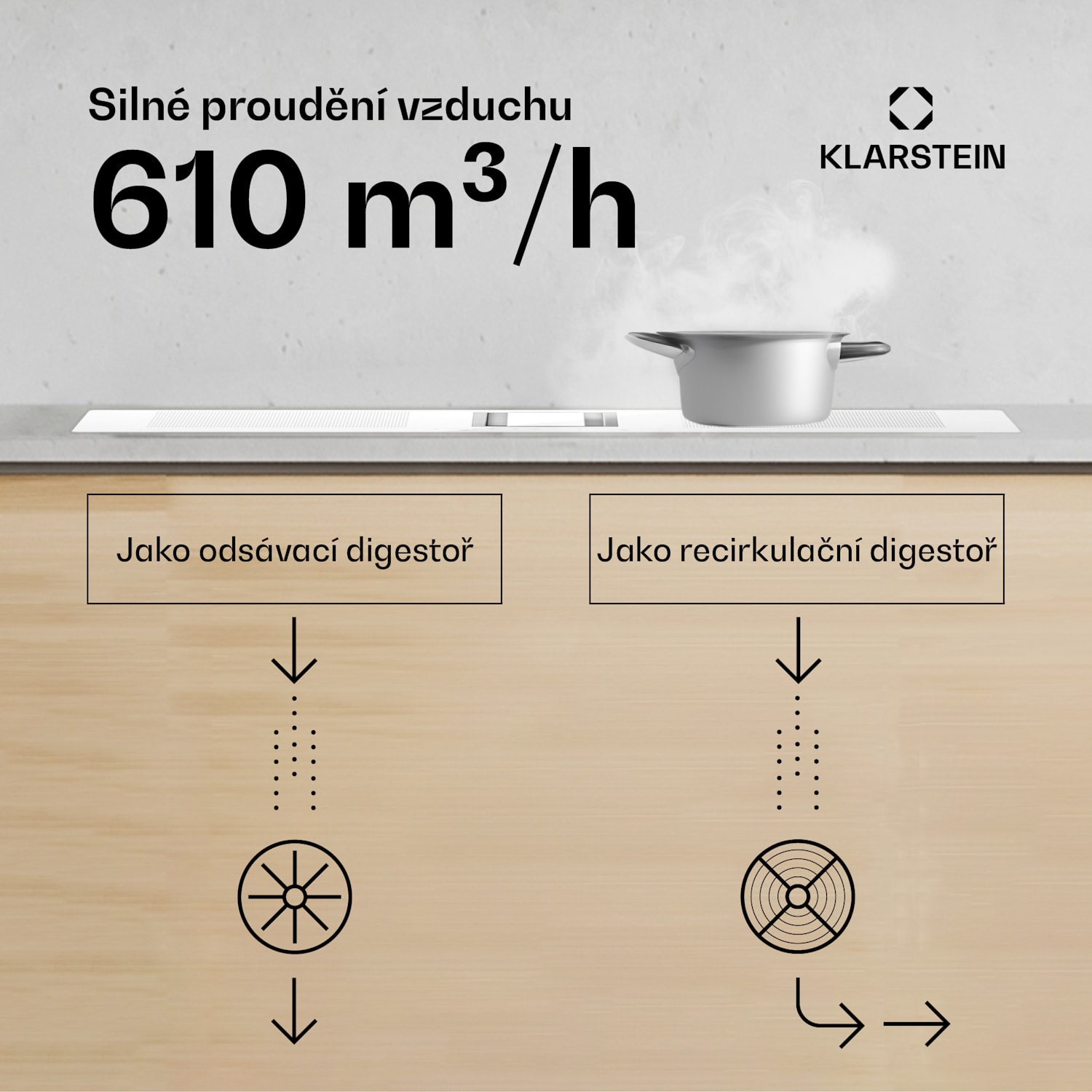 Chef-Fusion Down Air System, 2 v 1, indukční varná deska + digestoř, výkonná 77 cm | Bílá