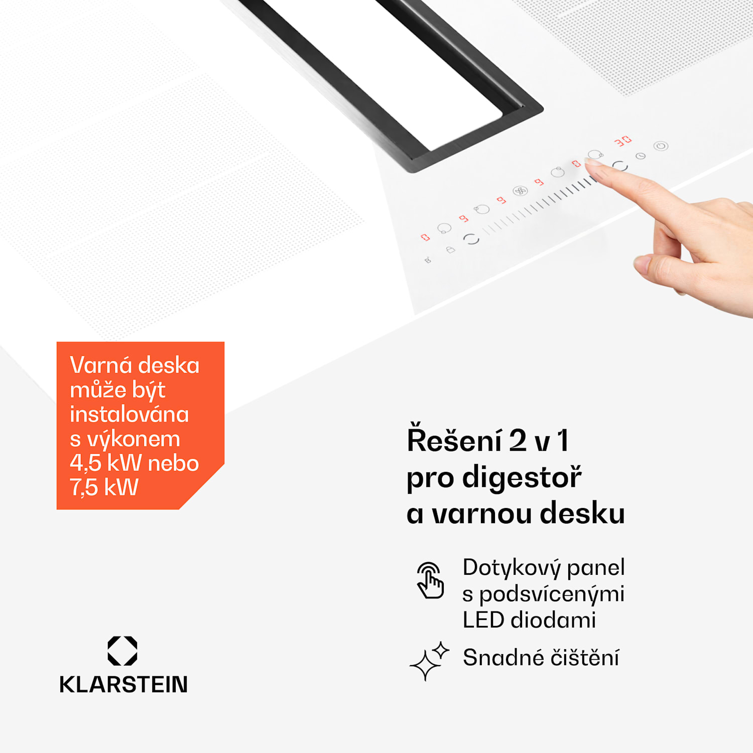 Chef-Fusion Down Air System, 2 v 1, indukční varná deska + digestoř, výkonná 77 cm | Bílá