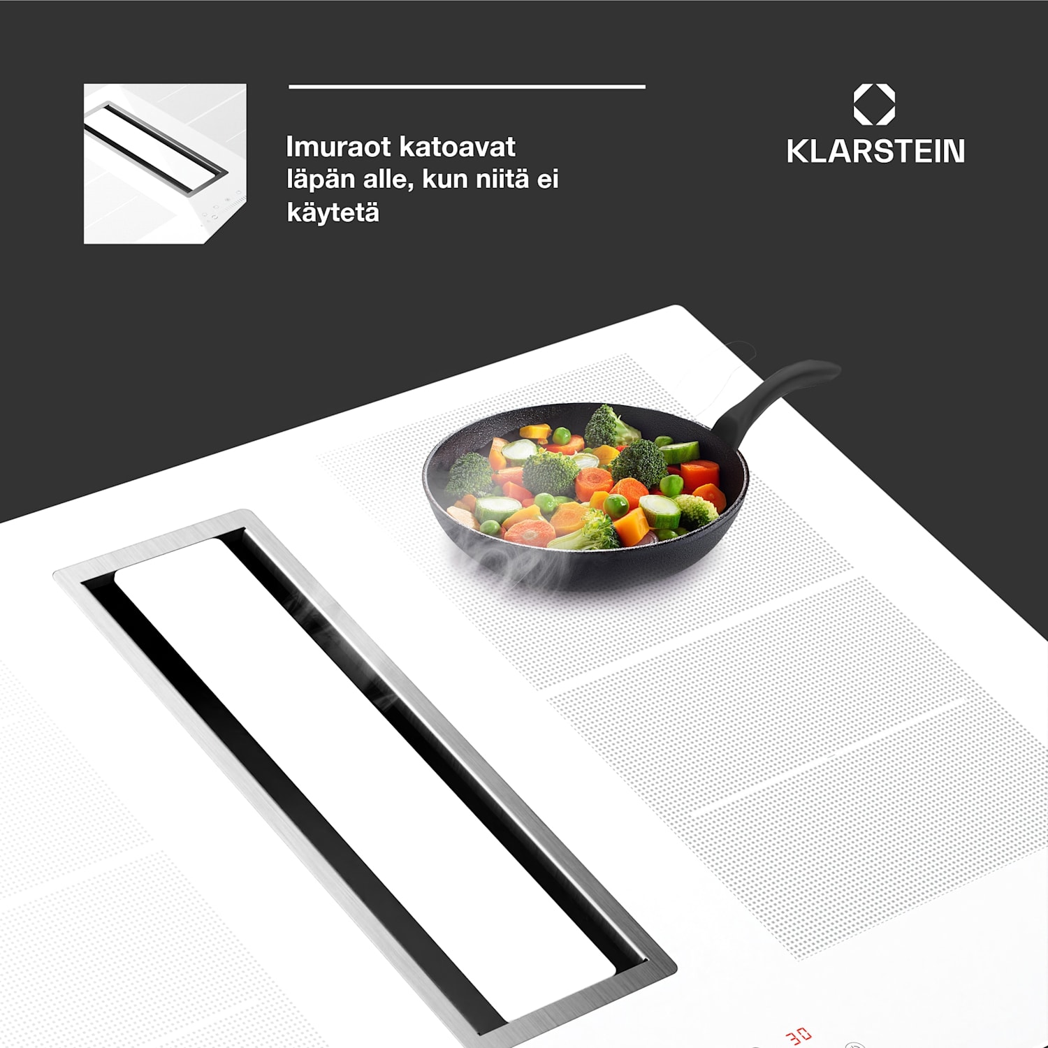 Chef-Fusion Down Air System | 2-in-1 | Induktiokeittotaso + liesituuletin | tehokas | 7200 W 77 cm | Valkoinen