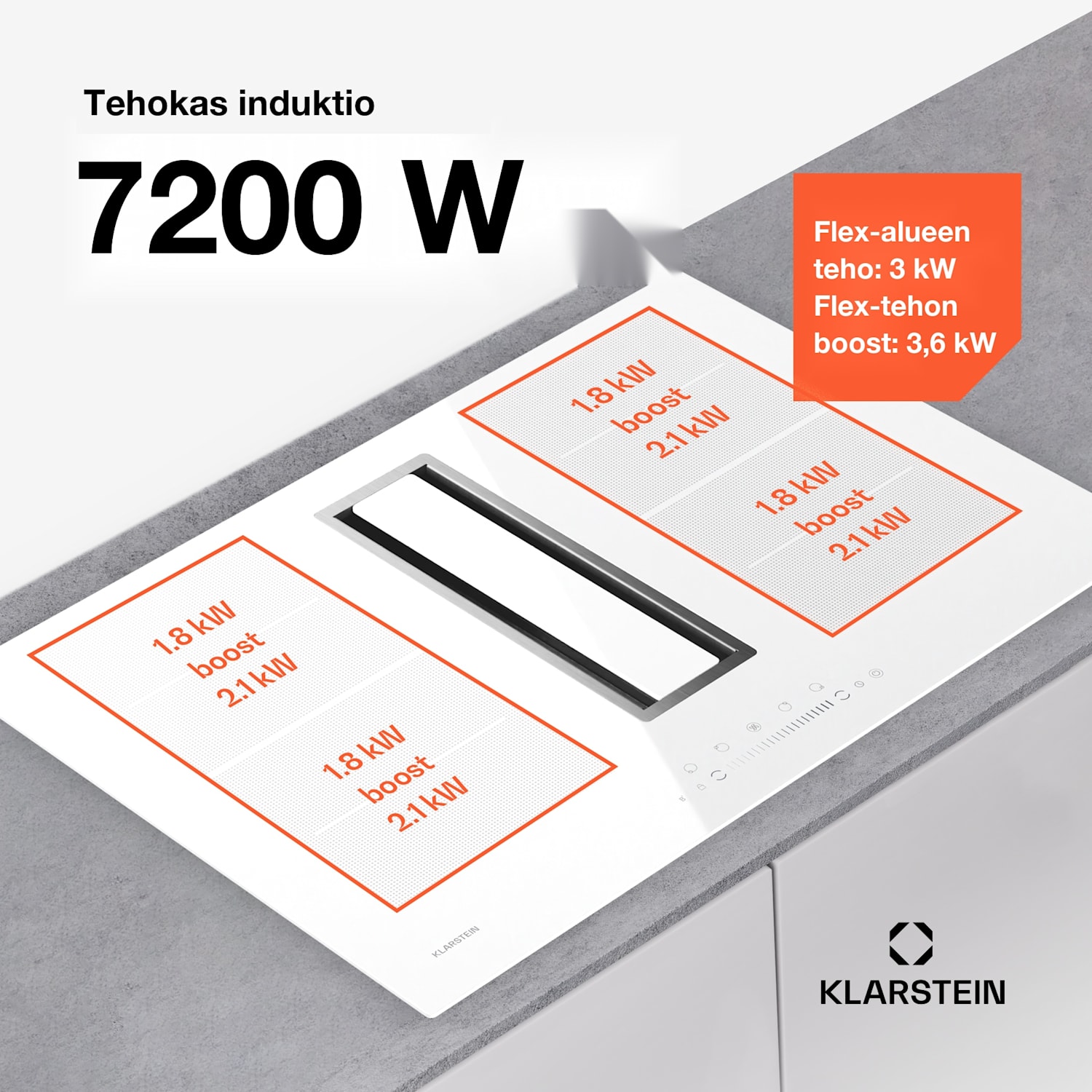 Chef-Fusion Down Air System | 2-in-1 | Induktiokeittotaso + liesituuletin | tehokas | 7200 W 77 cm | Valkoinen