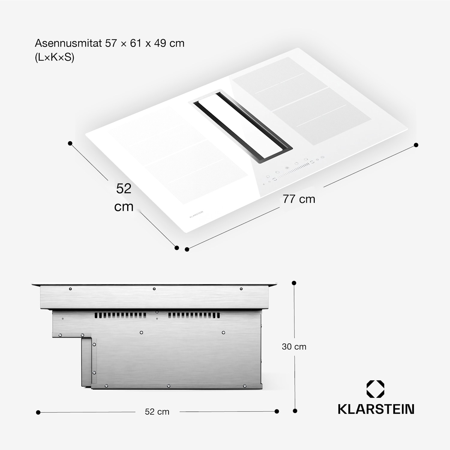 Chef-Fusion Down Air System | 2-in-1 | Induktiokeittotaso + liesituuletin | tehokas | 7200 W 77 cm | Valkoinen
