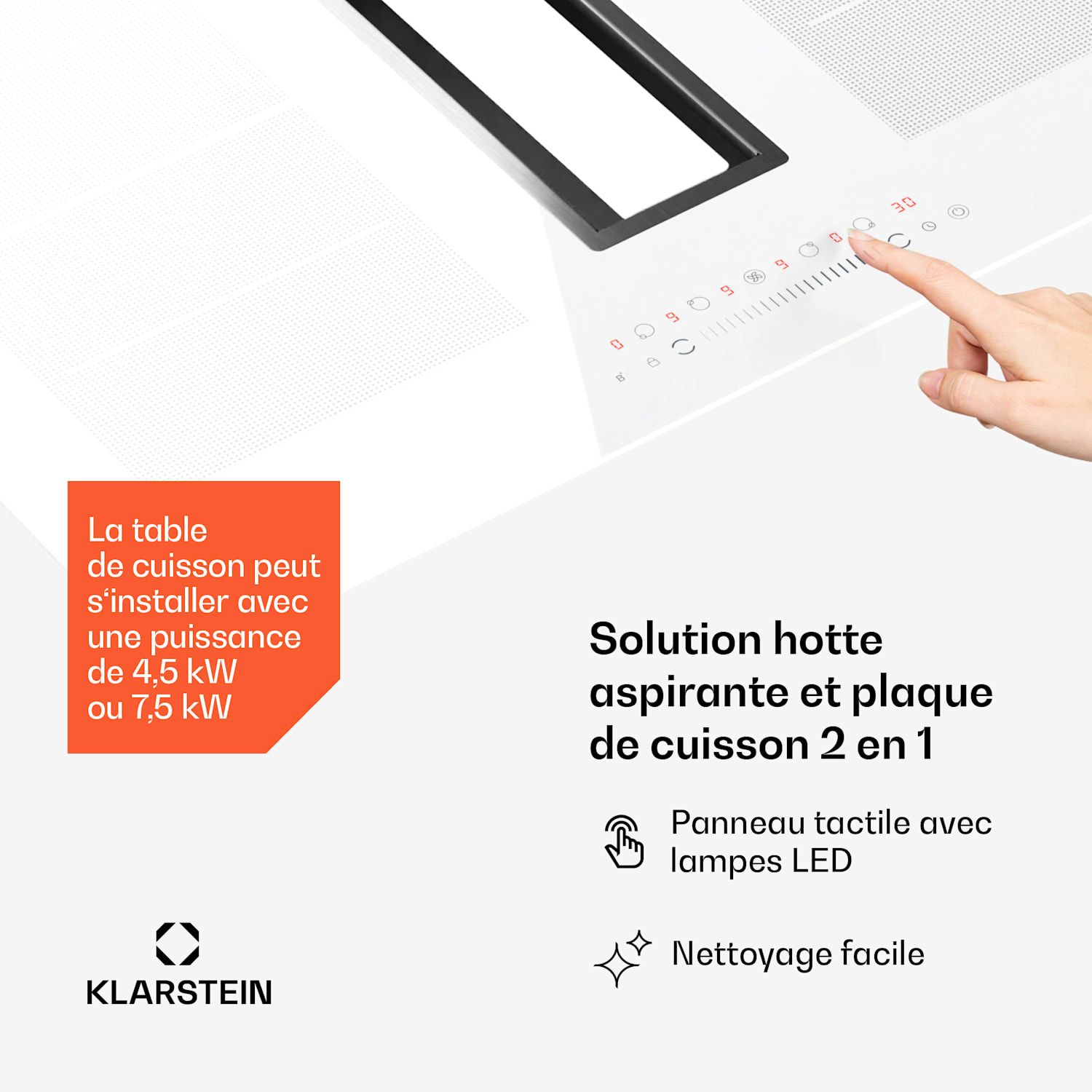 Chef-Fusion Down Air System | 2-in-1 | inductiekookplaat + afzuigkap | krachtig | 7200 W 77 cm | Wit