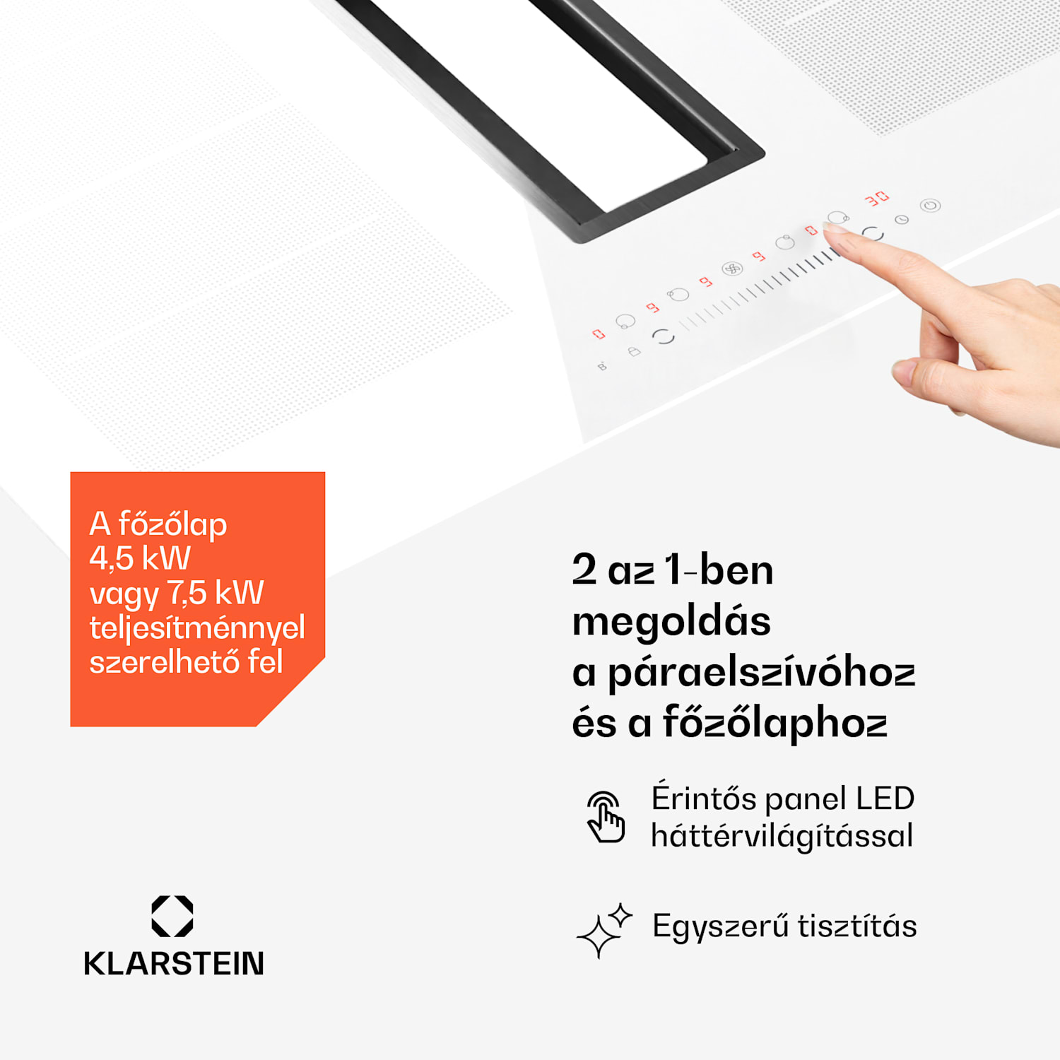 Chef-Fusion Down Air System, 2 az 1-ben, indukciós főzőlap + páraelszívó, nagy teljesítményű, 7200 W 77 cm | Fehér