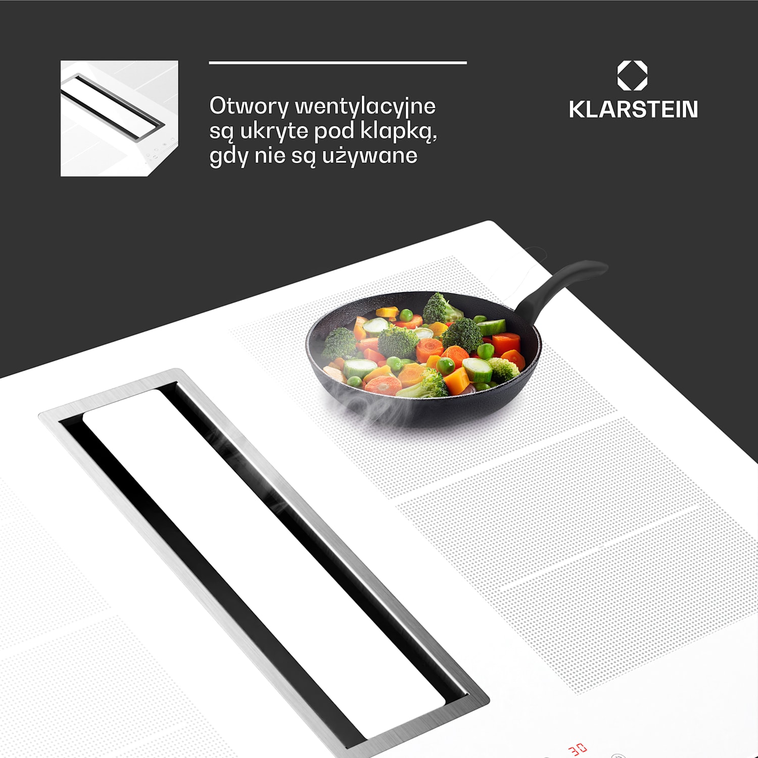 Chef-Fusion Down Air System, 2 w 1, płyta indukcyjna + okap, wydajna, 7200 W 77 cm | Biały