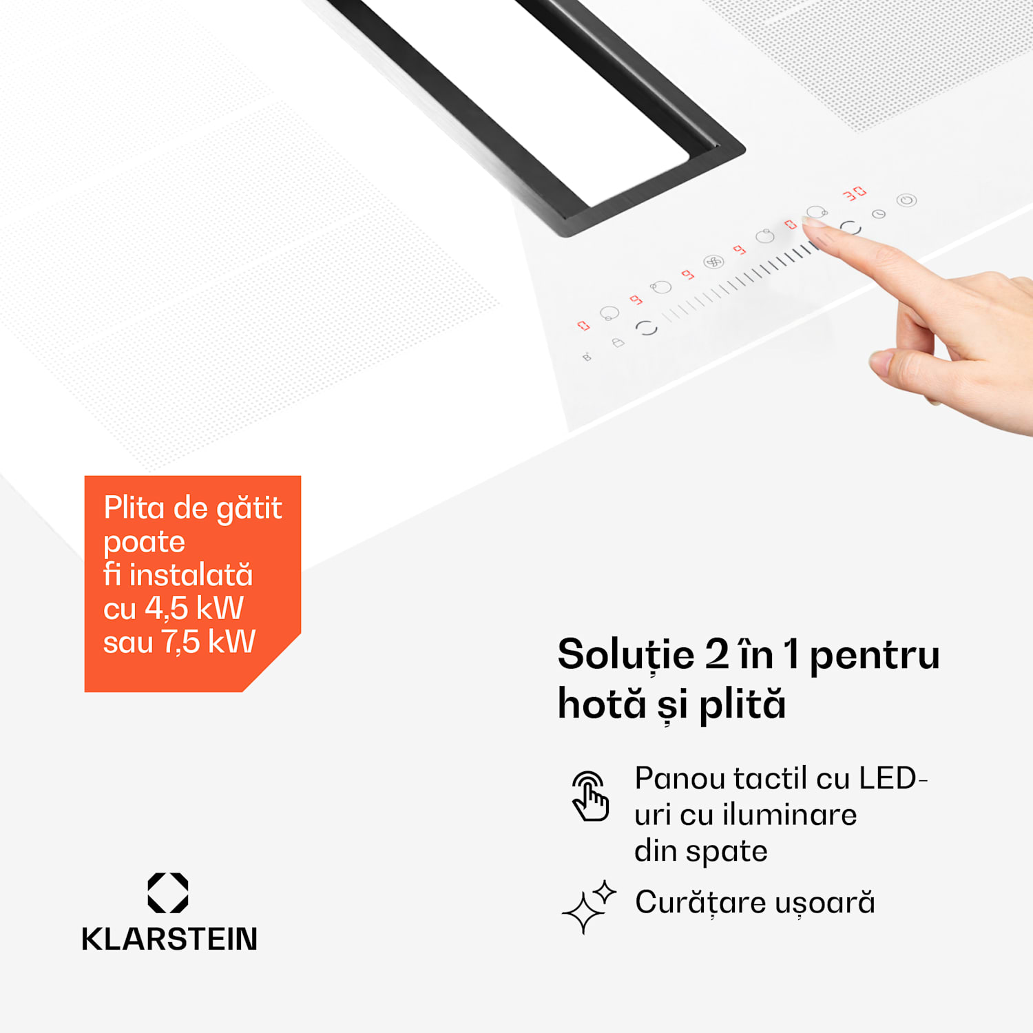 Chef-Fusion Prime Down Air System, 2 în 1, plită cu inducție + hotă, puternică 77 cm | Alb