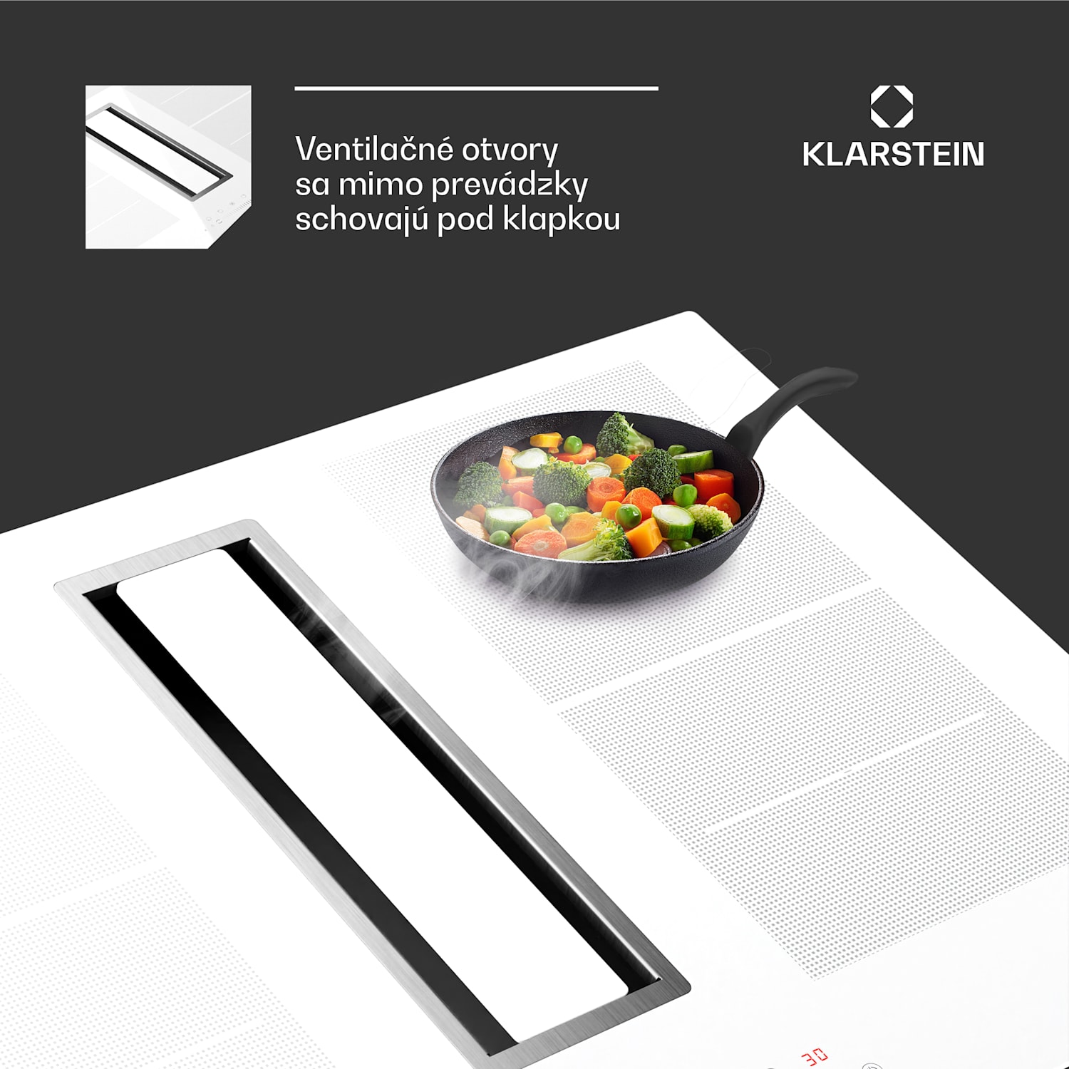 Chef-Fusion Down Air System, 2 v 1, indukčná varná doska + digestor, výkonný, 7200 W 77 cm | Biela