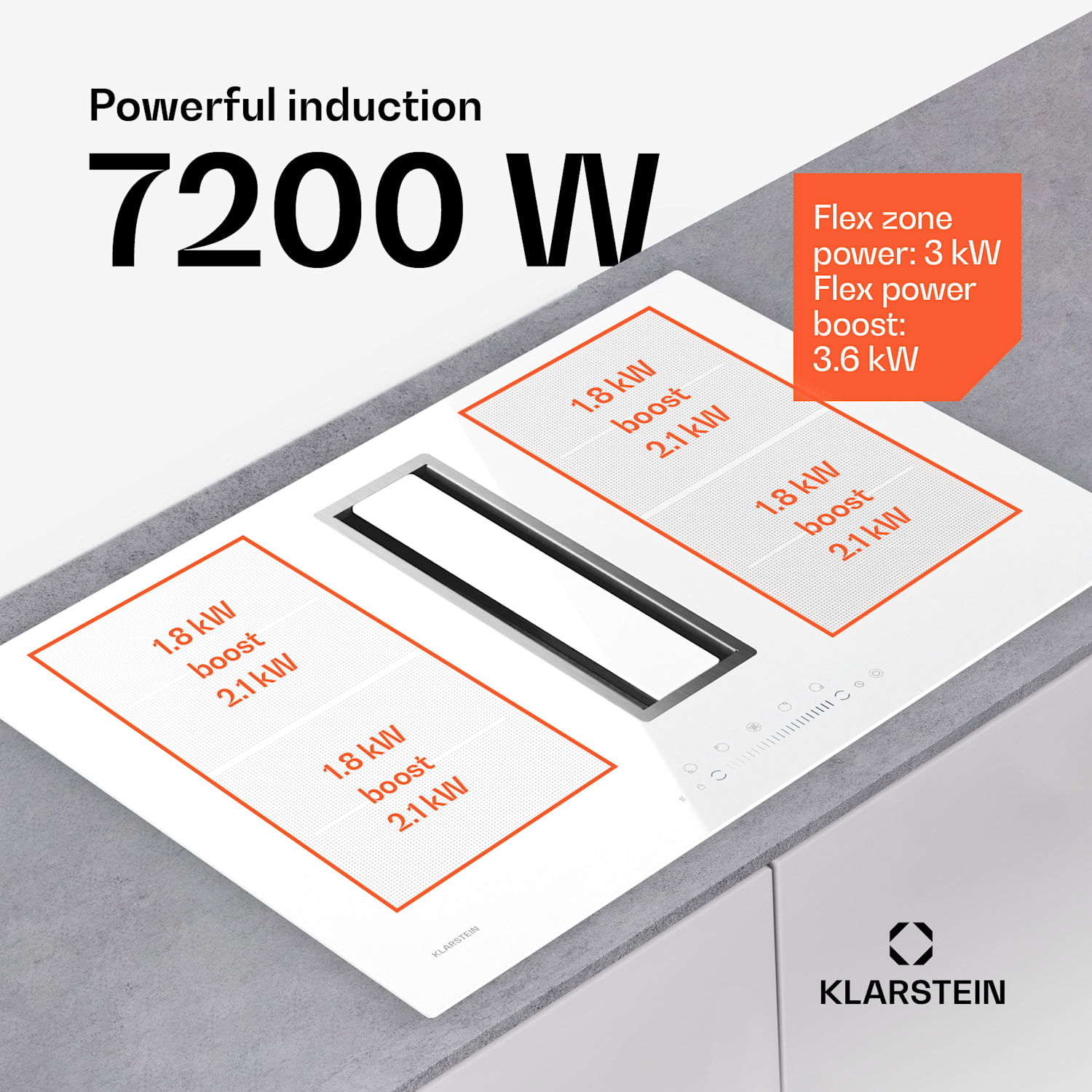 Chef-Fusion Down Air System | 2-in-1 | inductiekookplaat + afzuigkap | krachtig | 7200 W 77 cm | Wit