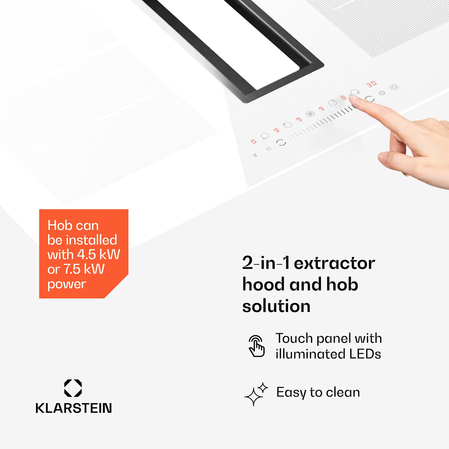 Chef-Fusion Down Air System | 2-in-1 | inductiekookplaat + afzuigkap | krachtig | 7200 W 77 cm | Wit