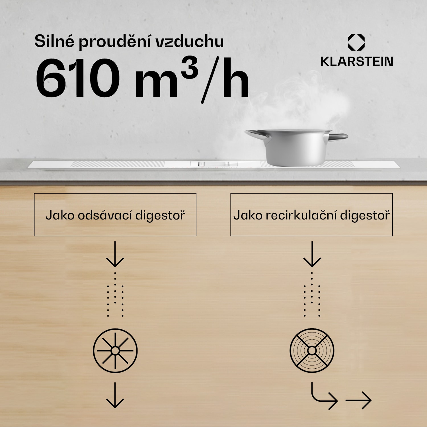 Chef-Fusion Down Air System, 2 v 1, indukční varná deska + digestoř, výkonná 90 cm | Bílá