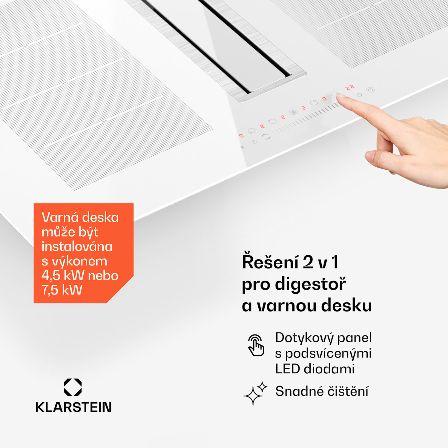 Chef-Fusion Down Air System, 2 v 1, indukční varná deska + digestoř, výkonná 90 cm | Bílá