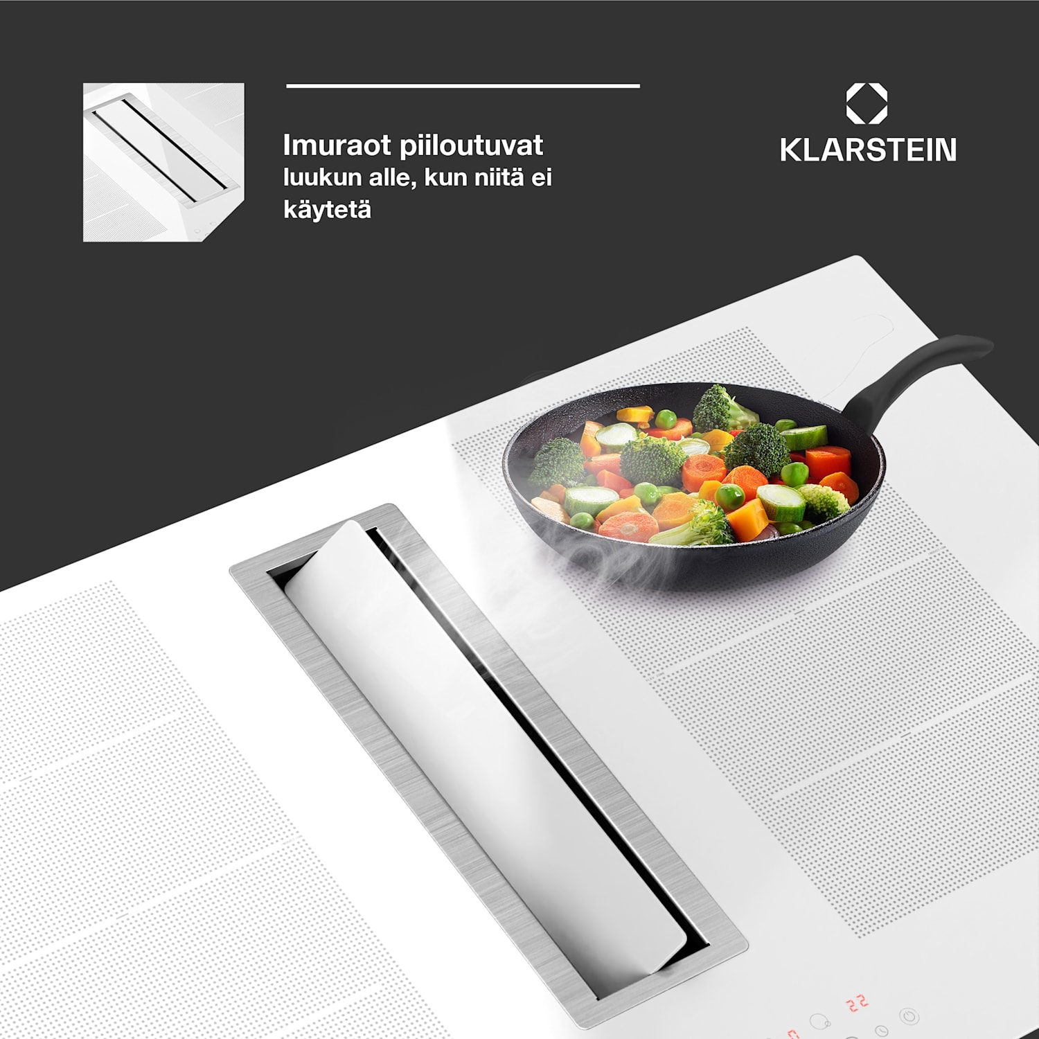 Chef-Fusion Down Air System | 2 in 1 | induktioliesi + liesituuletin | tehokas | 7200 W 90 cm | Valkoinen