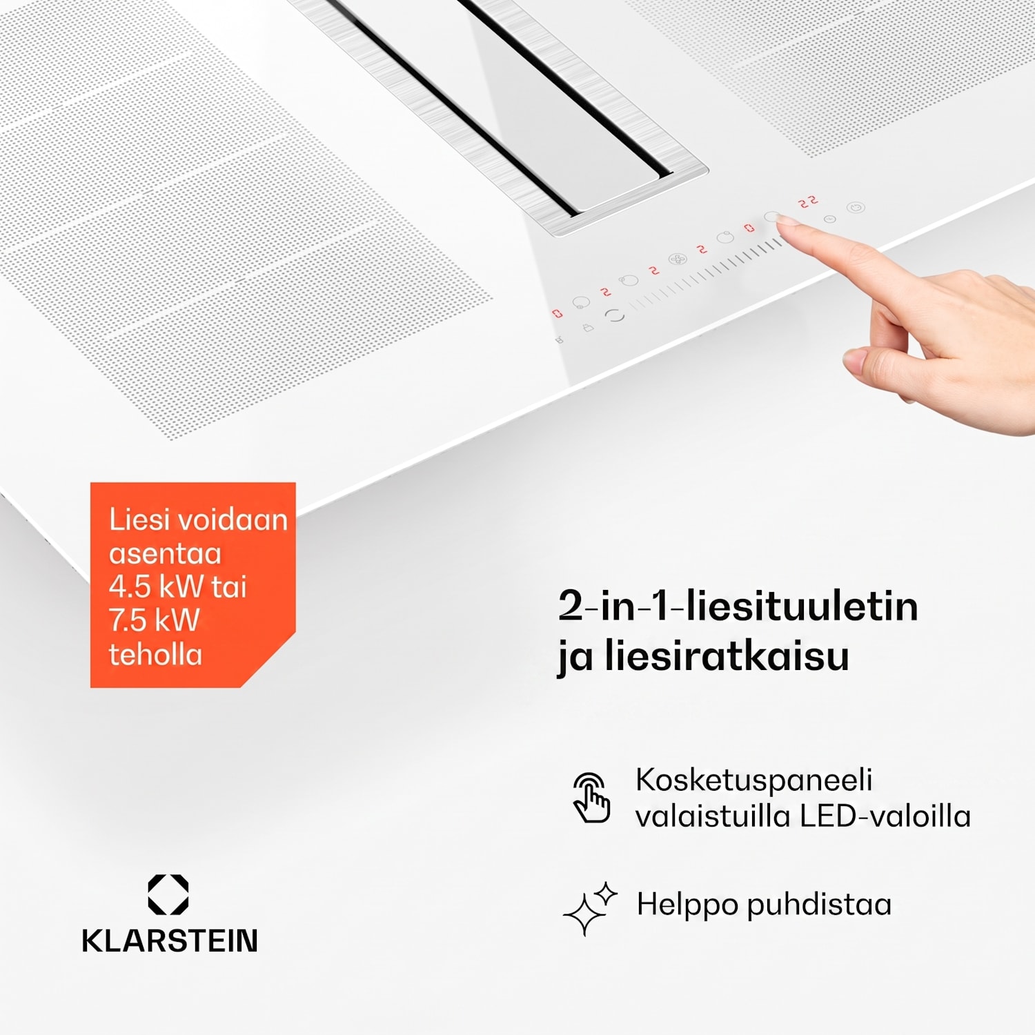 Chef-Fusion Down Air System | 2 in 1 | induktioliesi + liesituuletin | tehokas | 7200 W 90 cm | Valkoinen