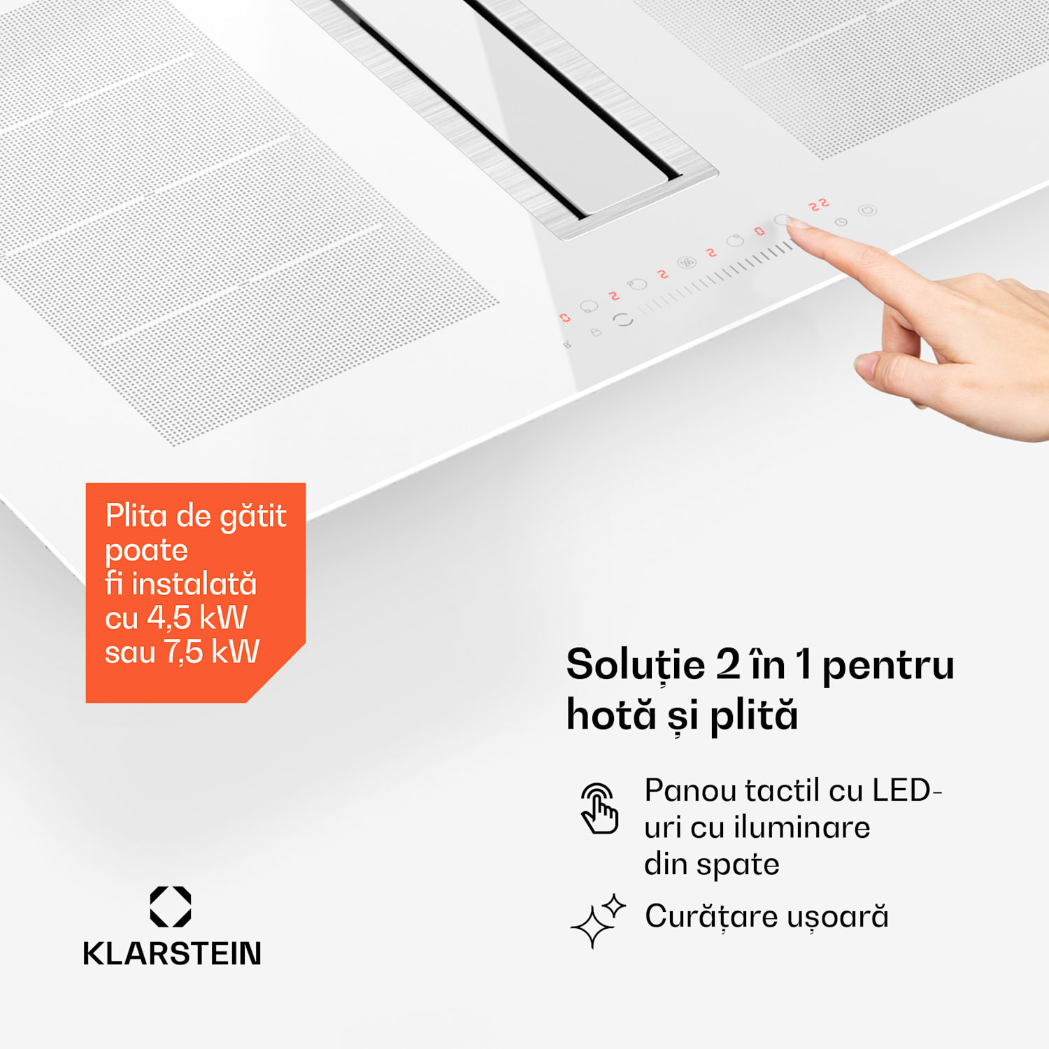 Chef-Fusion Prime Down Air System, 2 în 1, plită cu inducție + hotă, puternică 90 cm | Alb