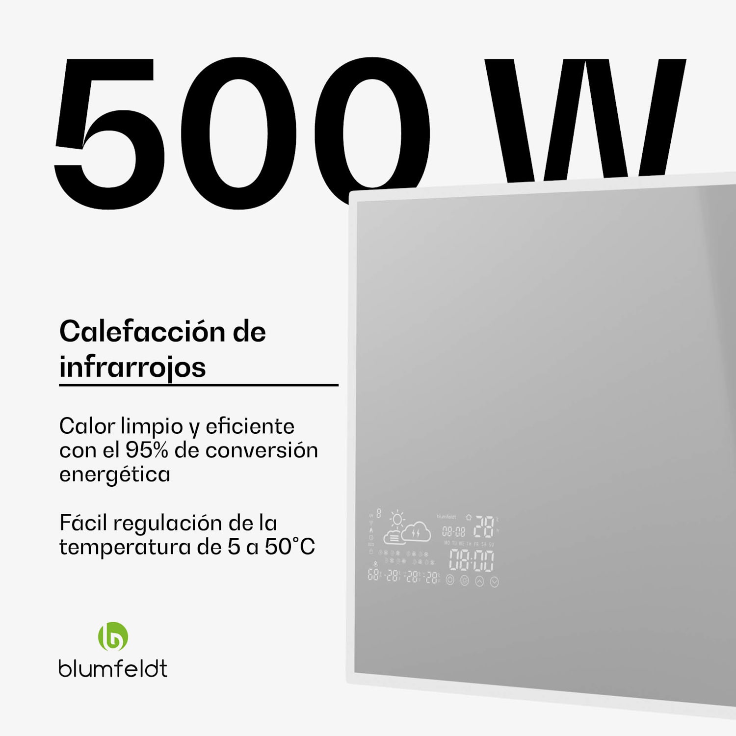 Calefactor Infrarrojo | Espejo Inteligente | Infrarrojo | 500 W | IP44 100 x 60 cm | 500 W