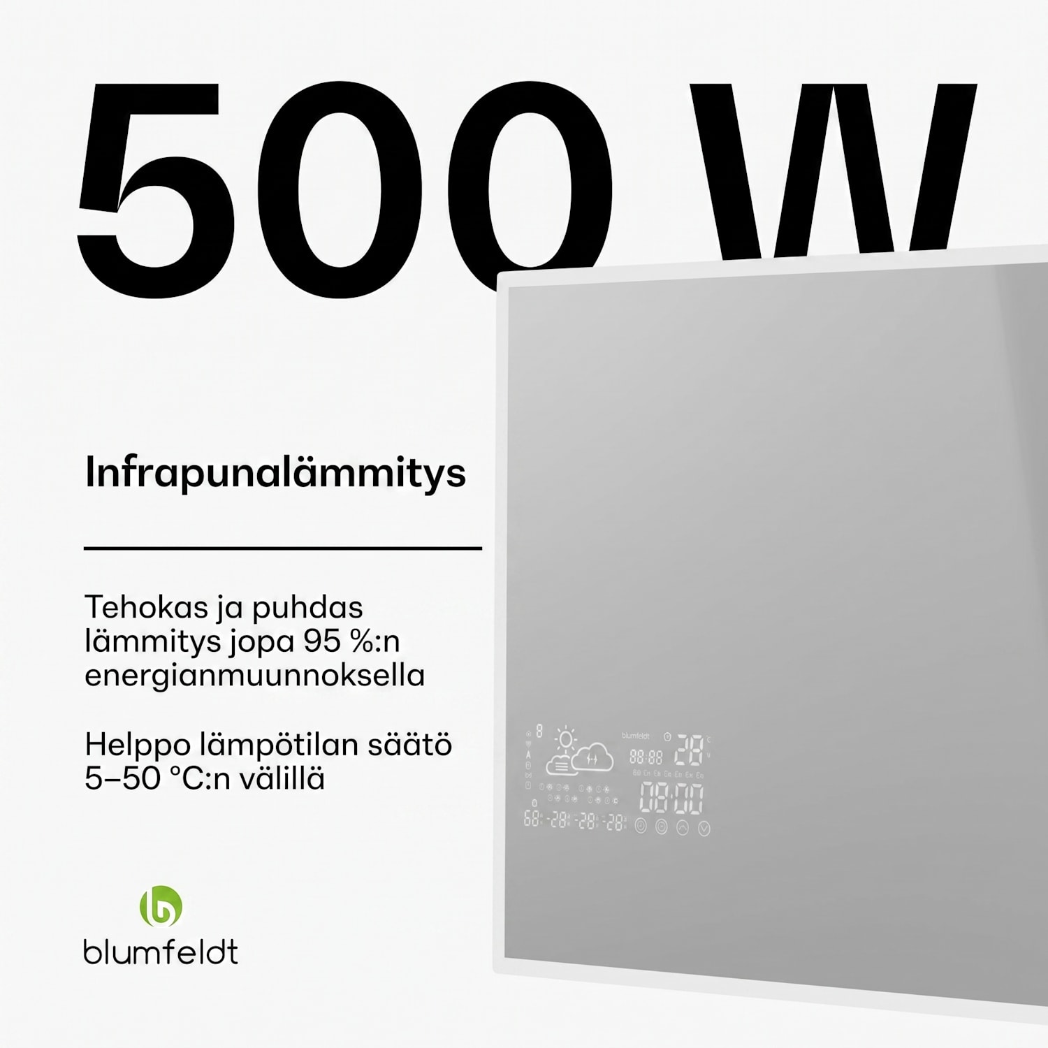 Infrapunalämmitin | Smart Mirror | Infrapuna | 500 W | IP44 100 x 60 cm | 500 W