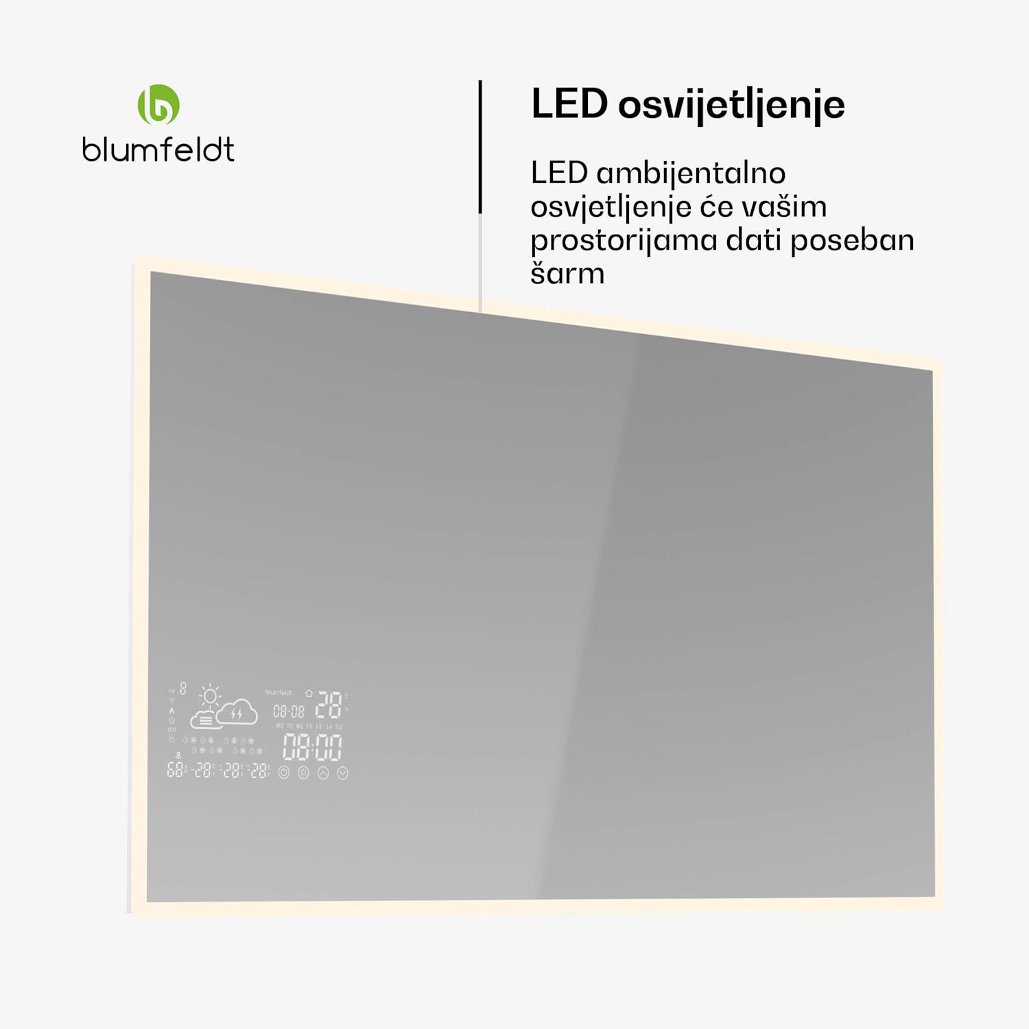 Infracrveni grijač, Pametno ogledalo, Infracrveno zračenje, 500 W, IP44 100 x 60 cm | 500 W