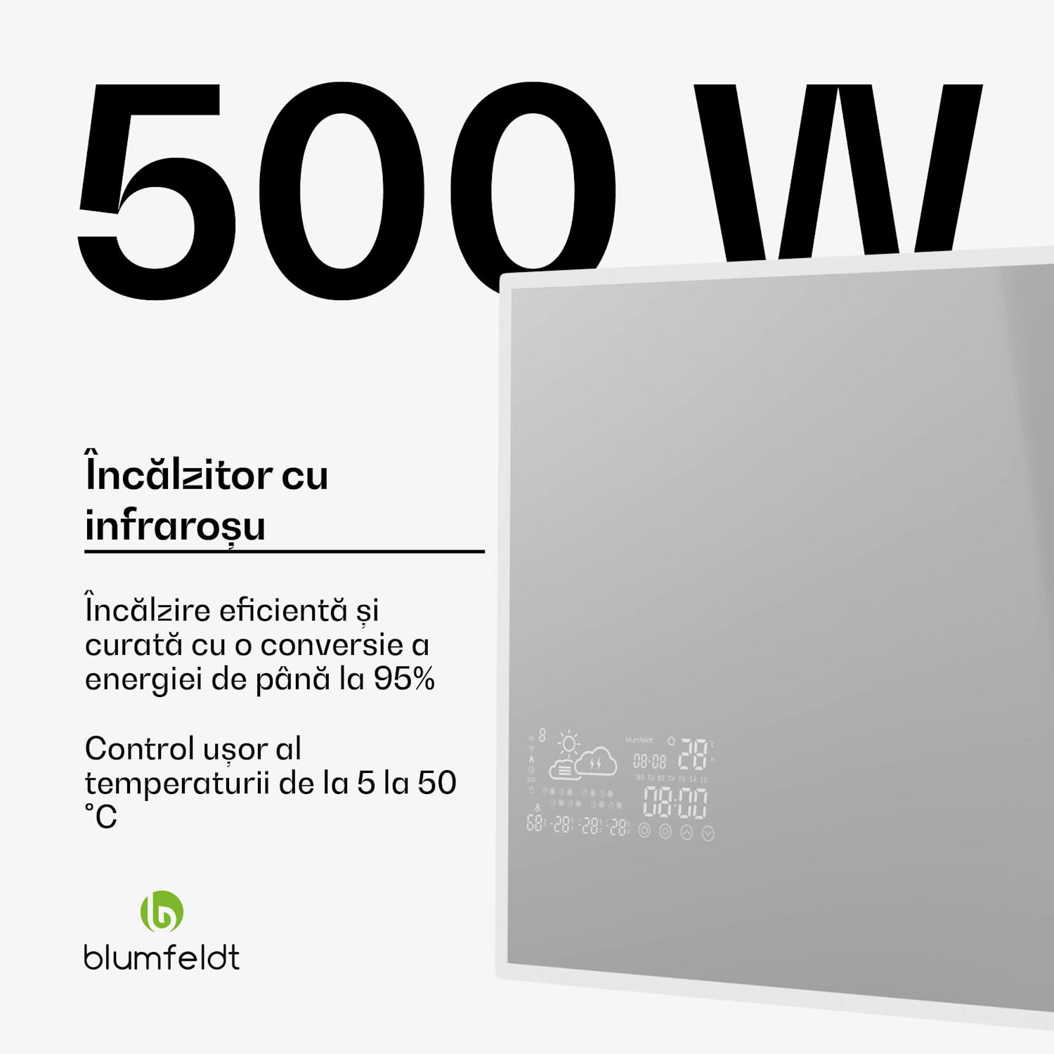 Încălzitor cu infraroșu, Smart Mirror, Infraroșu, 500 W, IP44 100 x 60 cm | 500 W