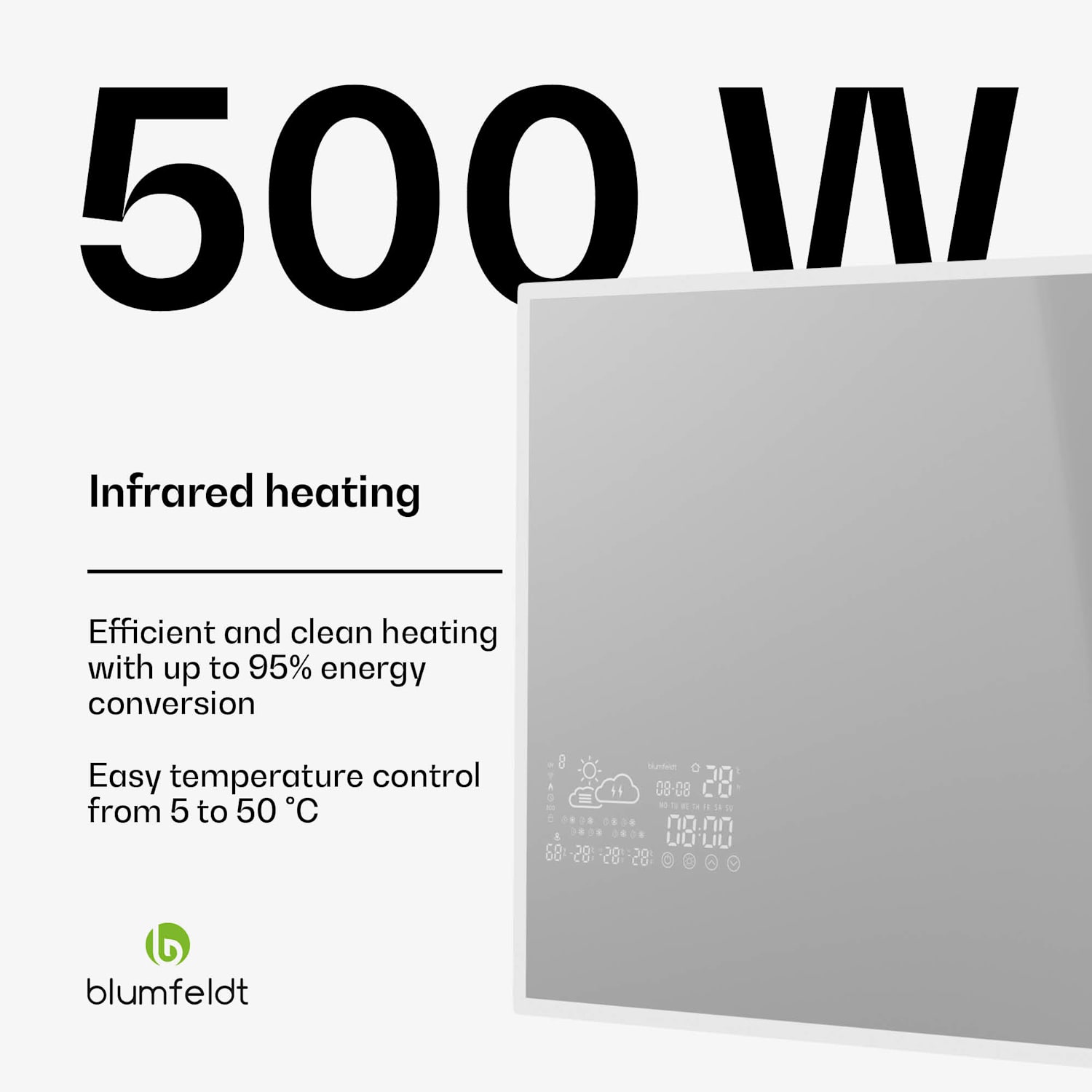 Infrapunalämmitin | Smart Mirror | Infrapuna | 500 W | IP44 100 x 60 cm | 500 W