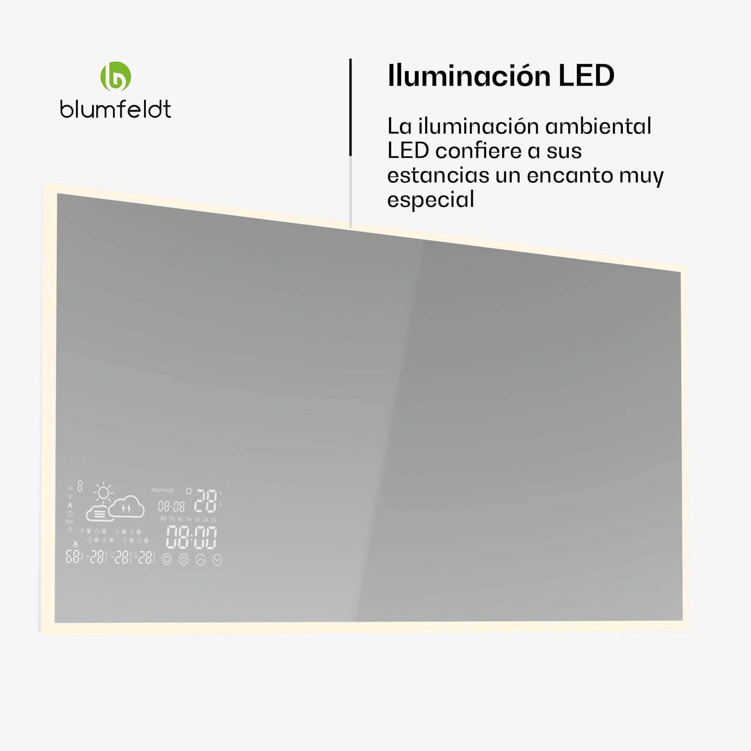 Calefactor de infrarrojos | Espejo inteligente | Infrarrojos | 600 W | IP44 120 x 60 cm | 600 W