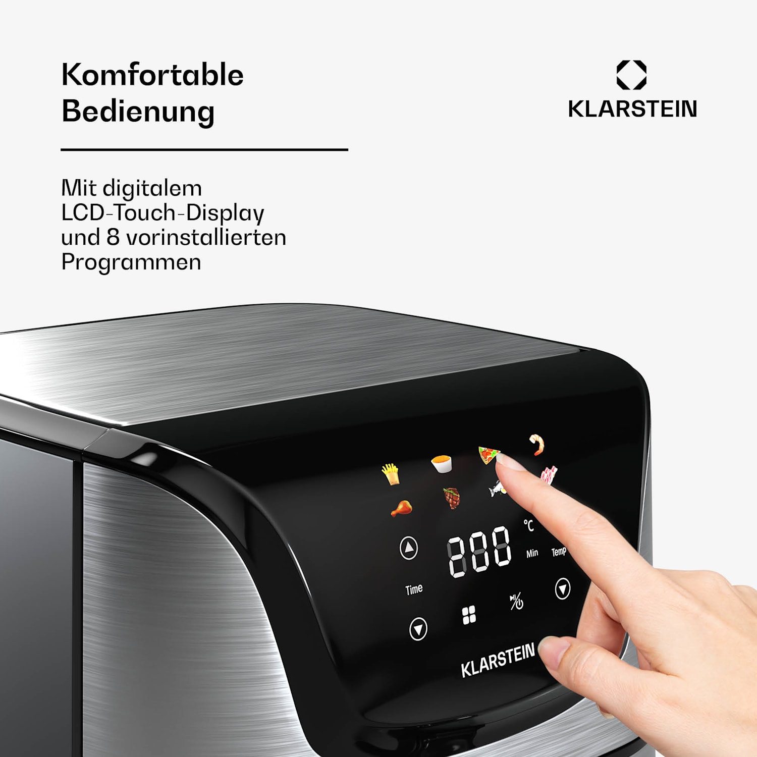 AeroVital Deluxe Friggitrice ad aria calda | 1700 W | 8 funzioni | incl. accessori | 200°C | Timer Deluxe Color Touch | Acciaio inox